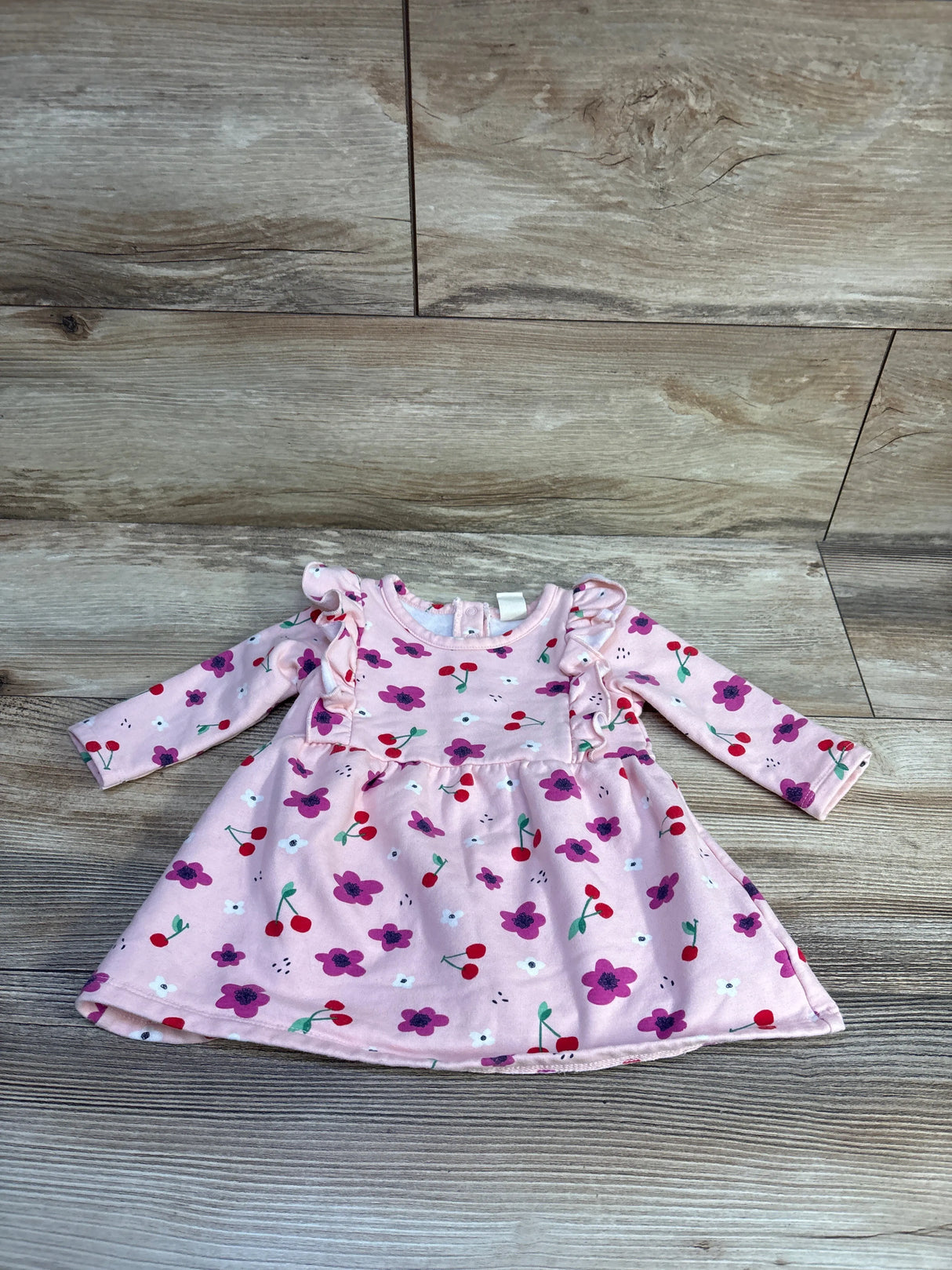 Tucket + Tate Cherry Print Sweatshirt Dress Pink sz 3m