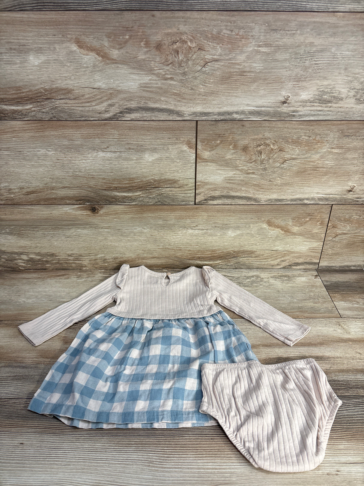 Carter's 2pc Ribbed Plaid Shirt Dress & Bloomers Tan sz 18m