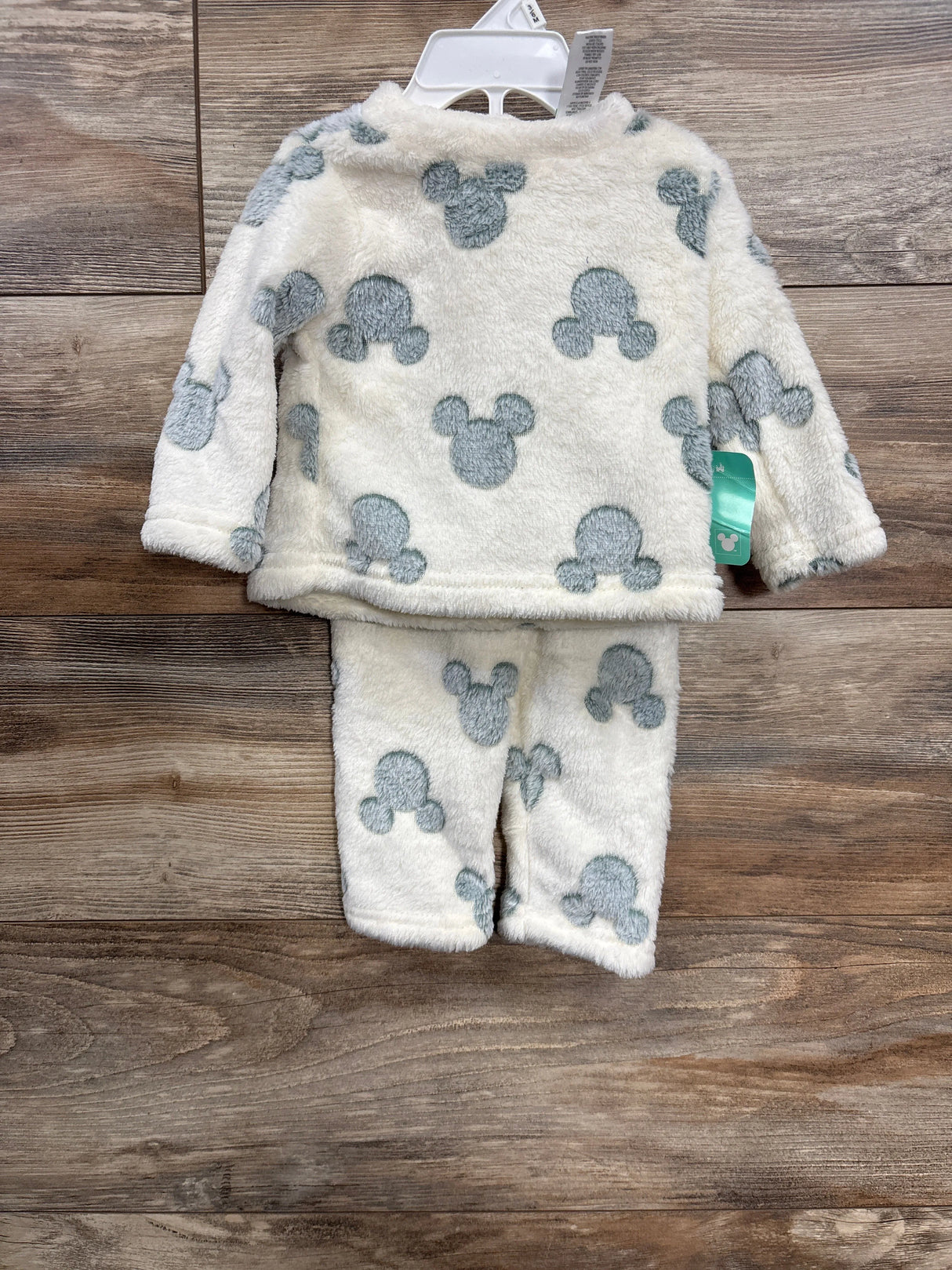 NEW Disney Baby 2pc Mickey Mouse Plush Sweatshirt & Bottoms Set Ivory sz 3/6m
