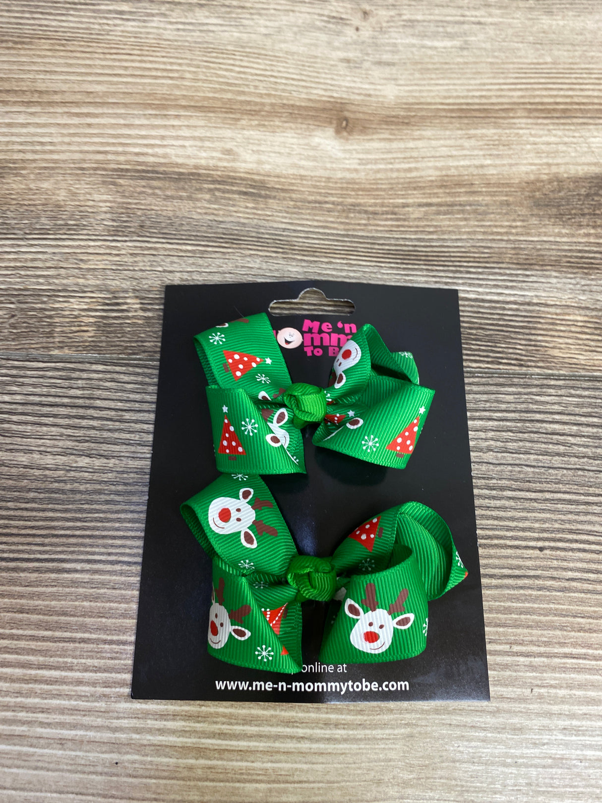 NEW Reindeer Hair Bow Green, 2pk