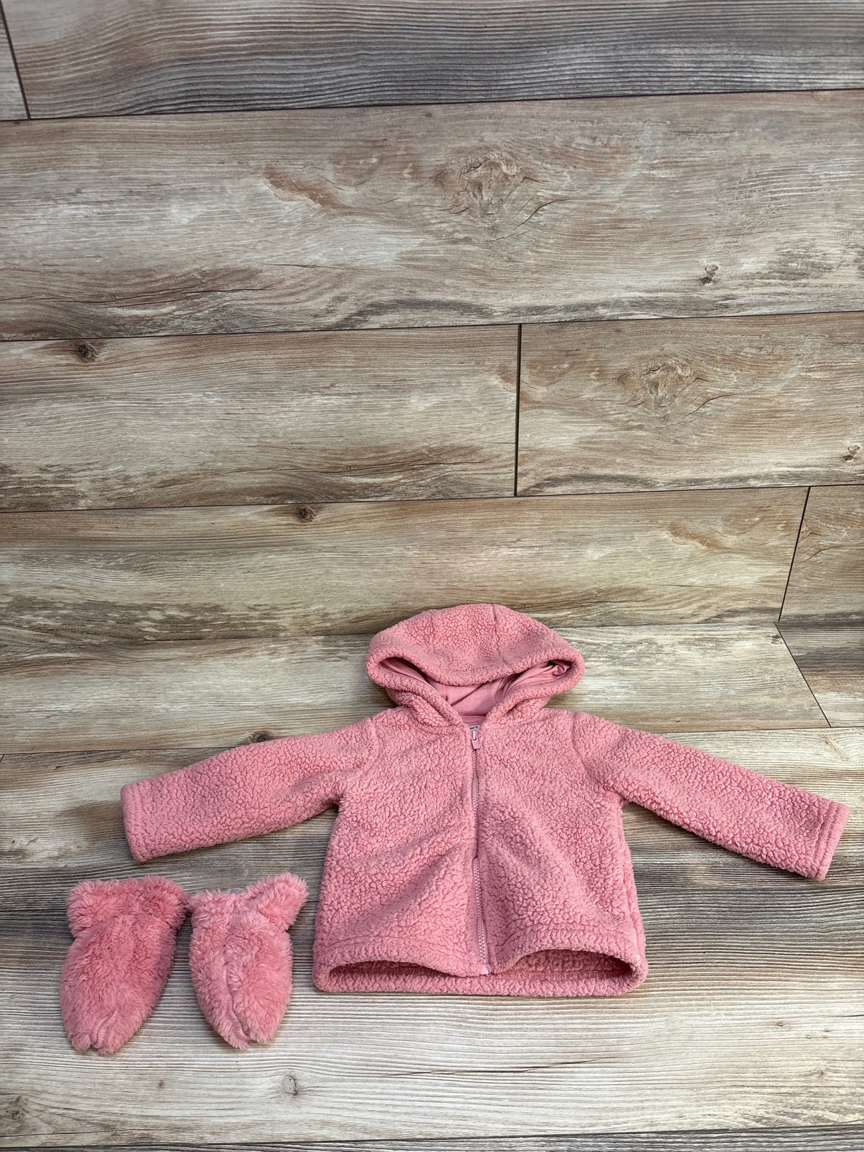 Just One You Sherpa Zip-Up Jacket & Mittens 2pc Set Pink sz 9-12m