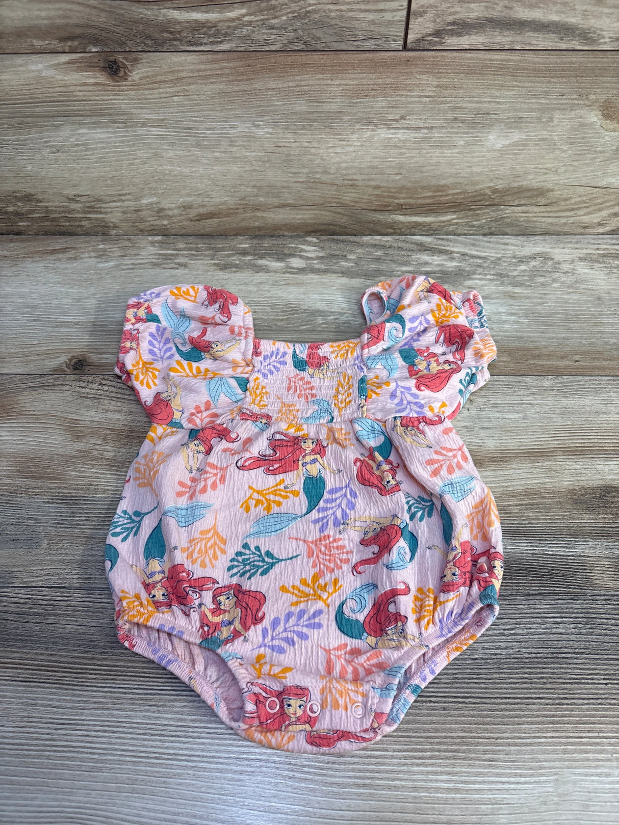 Disney Baby The Little Mermaid Smocked Bubble Romper Pink sz 18m