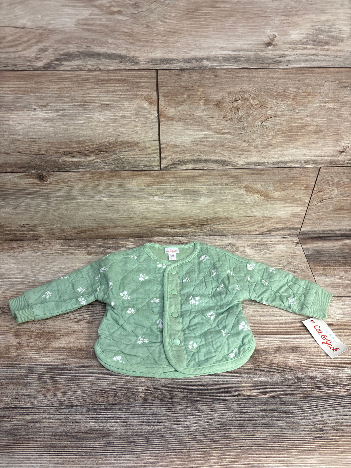 NEW Cat & Jack Floral Chambray Quilted Jacket Green sz 6-9m