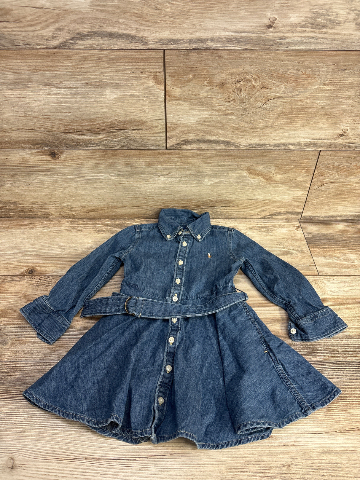 Ralph Lauren Belted Fit-and-Flare Denim Shirtdress Blue sz 2T