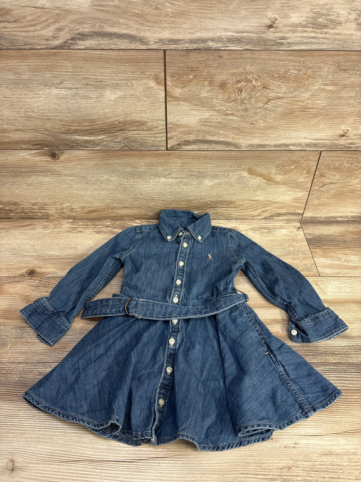 Ralph Lauren Belted Fit-and-Flare Denim Shirtdress Blue sz 2T