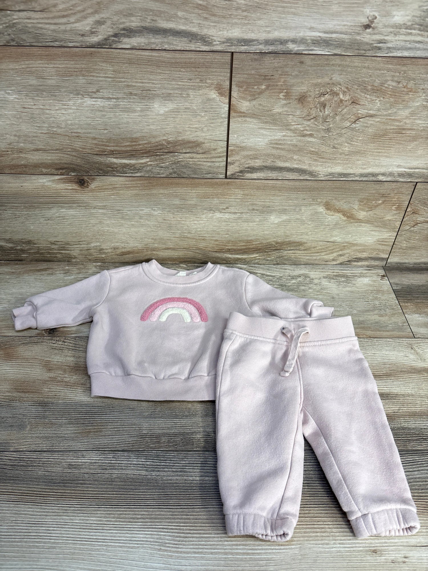 Baby Gap Fleece 2pc Dull Pink Rose Rainbow Outfit Set sz 3-6m