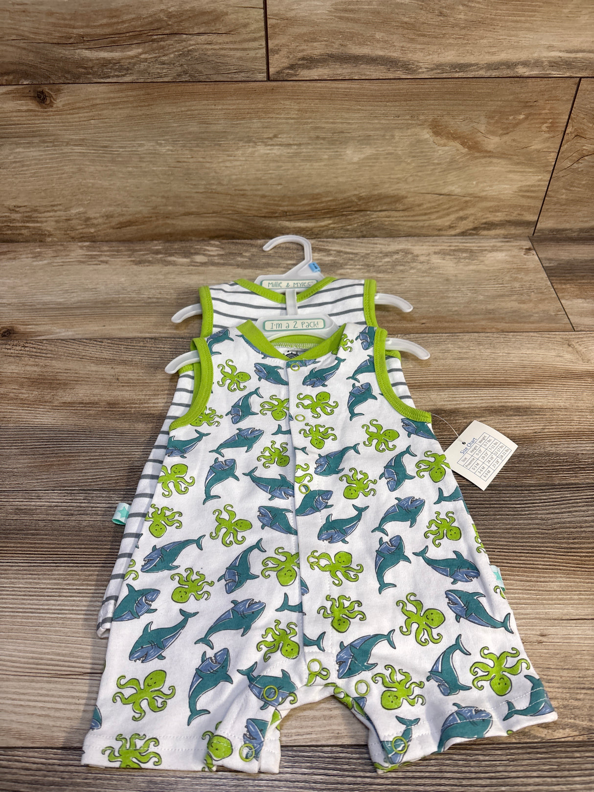 Millie & Myles 2Pk Shortie Rompers Green sz 3-6m