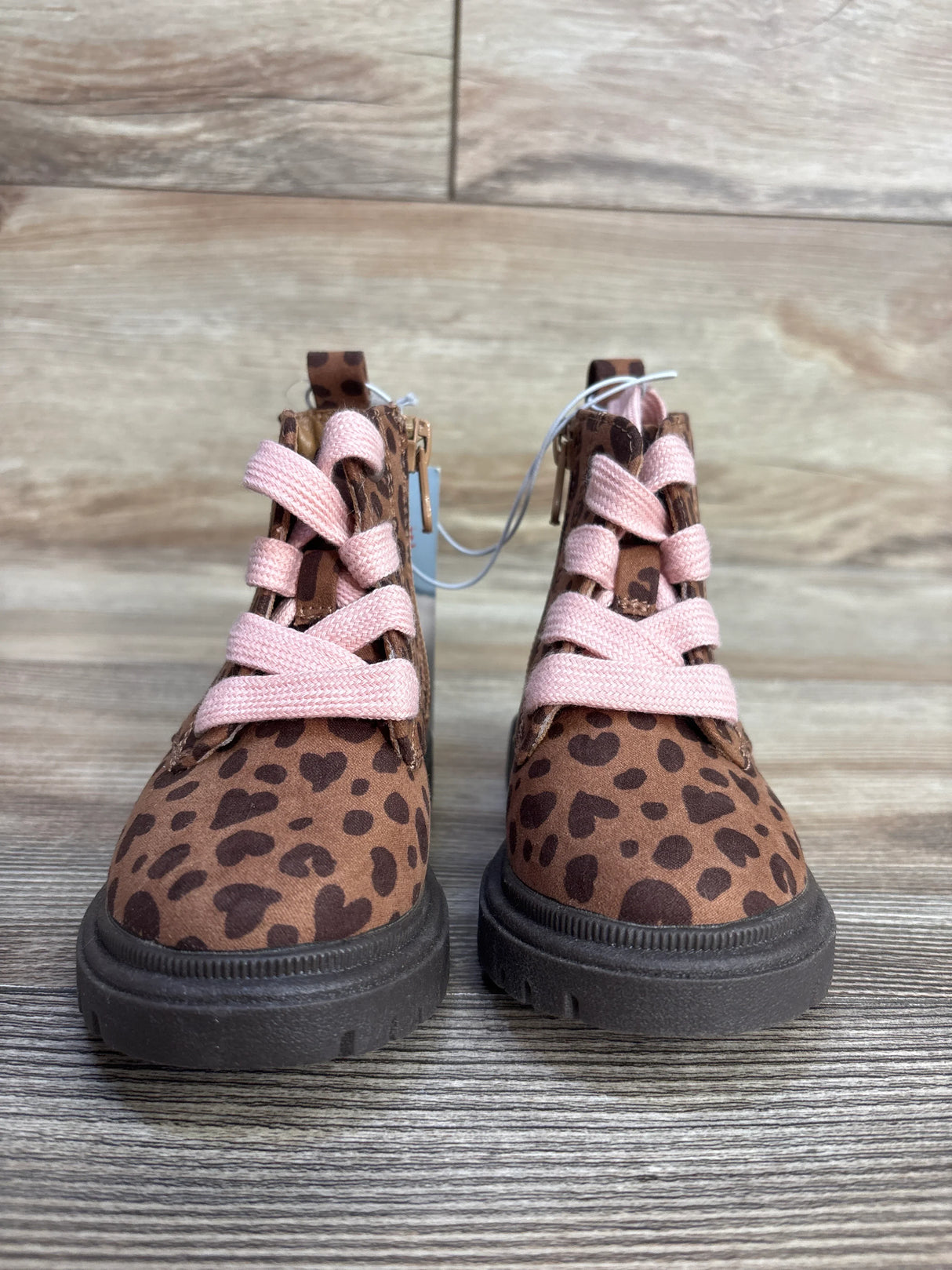 NEW Cat & Jack Toddler Girls' Amaya Zipper Leopard Print Combat Boots Brown Sz 5c