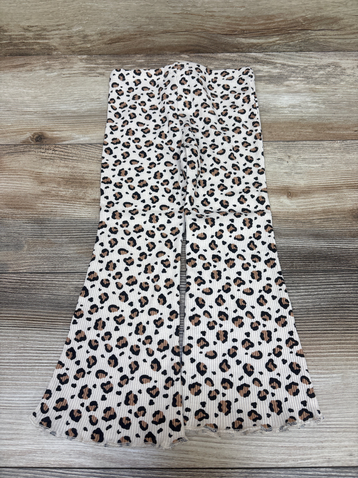 Nannette Leopard Print Ribbed Flare Leggings Beige sz 2T