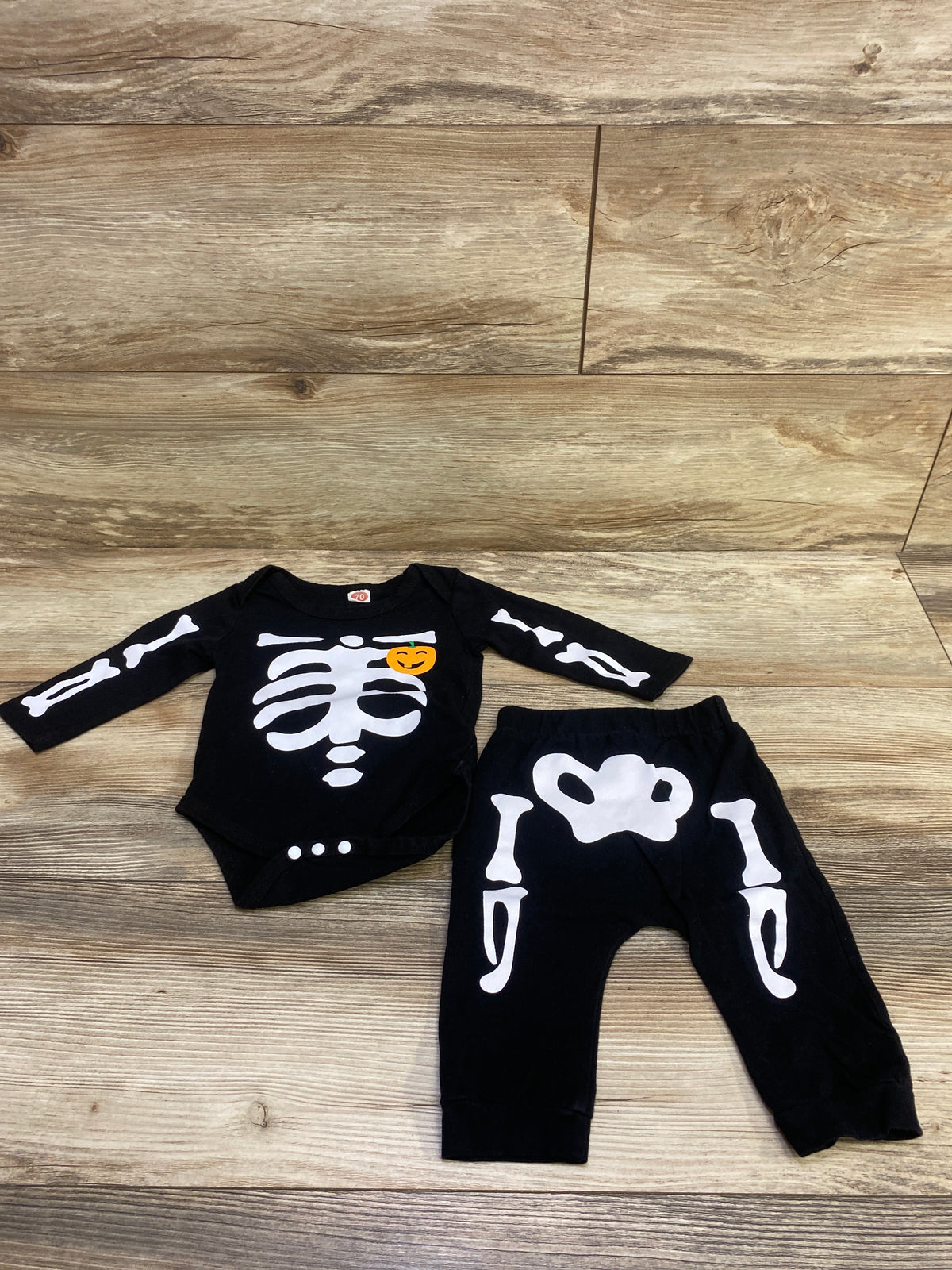 2pc Skeleton Bodysuit & Pull On Pants Set Black sz 3-6m