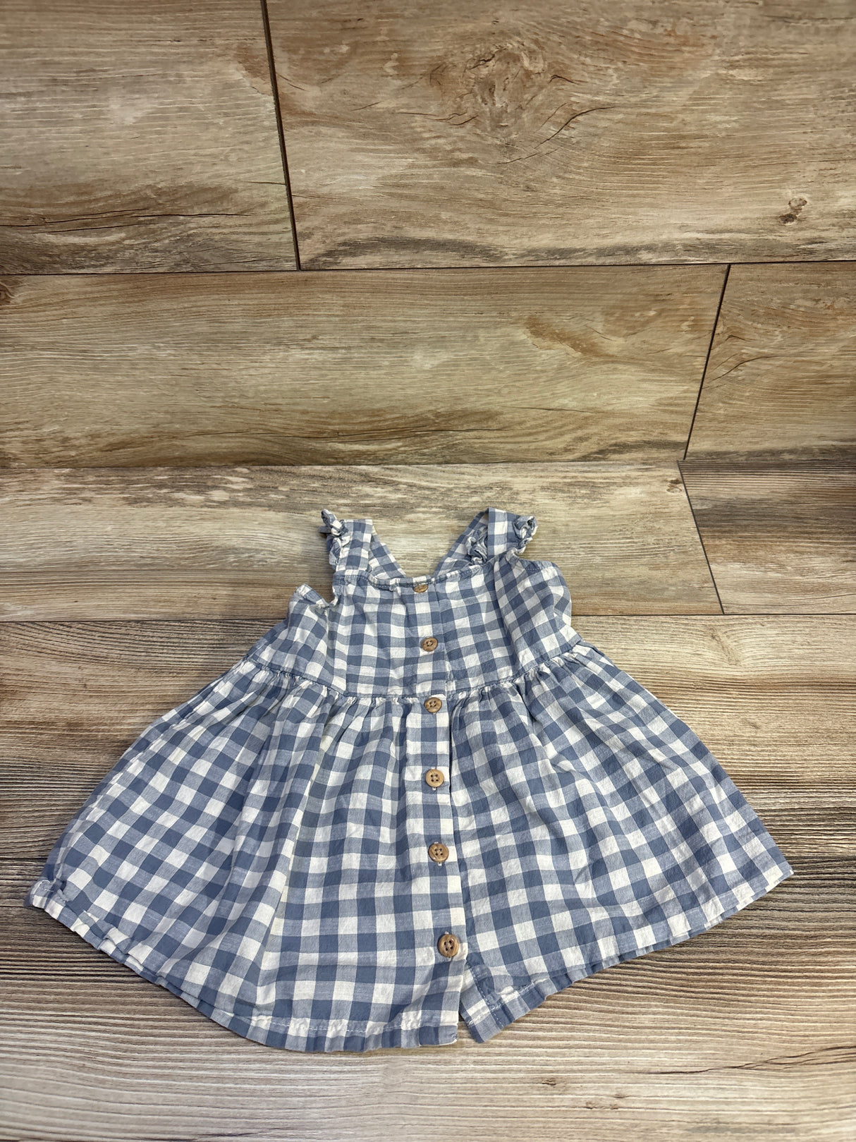 H&M Checkered Ruffle-Trimmed Dress Blue sz 9m