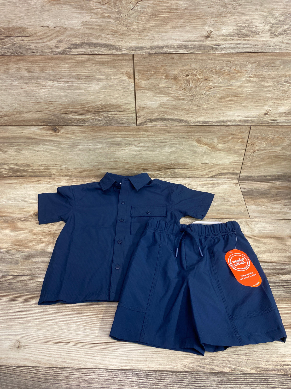 NEW Wonder Nation 2pc Button-Up Shirt & Shorts Set Navy sz 3T