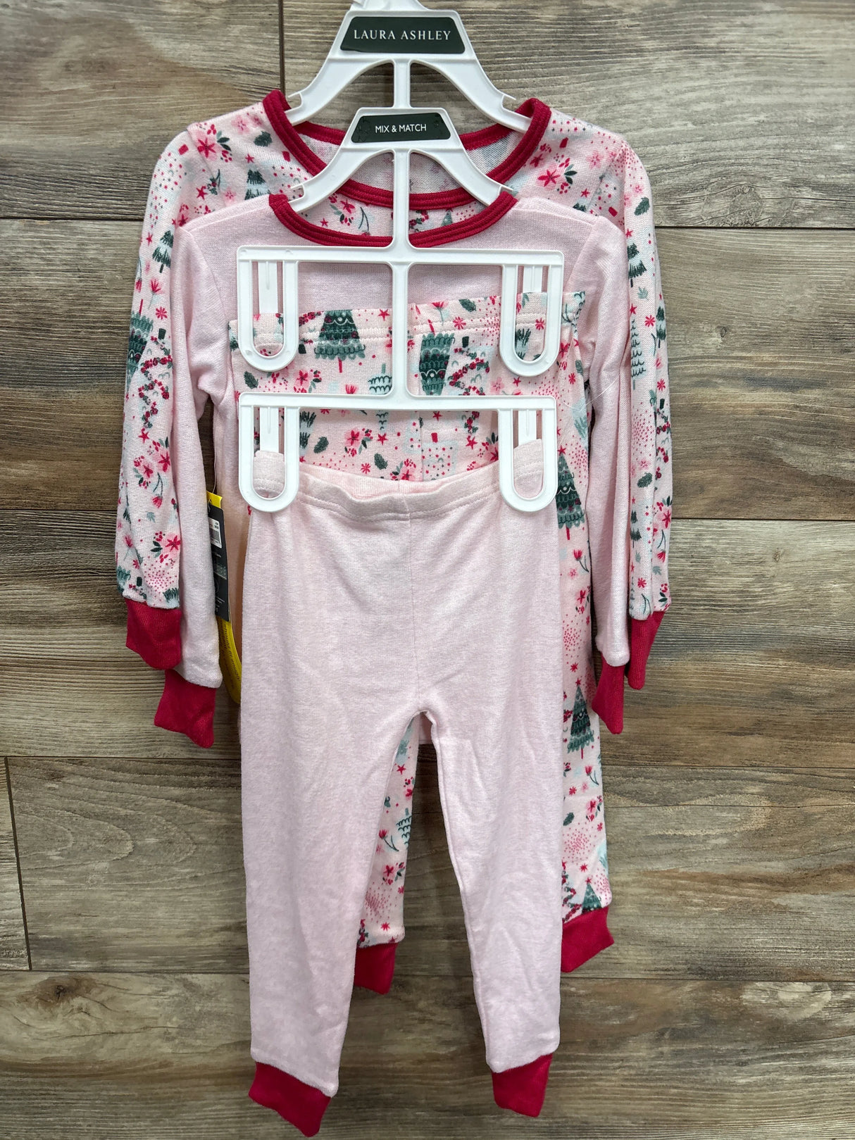 NEW Laura Ashley 4pc Christmas Pajama Set Pink sz 2T
