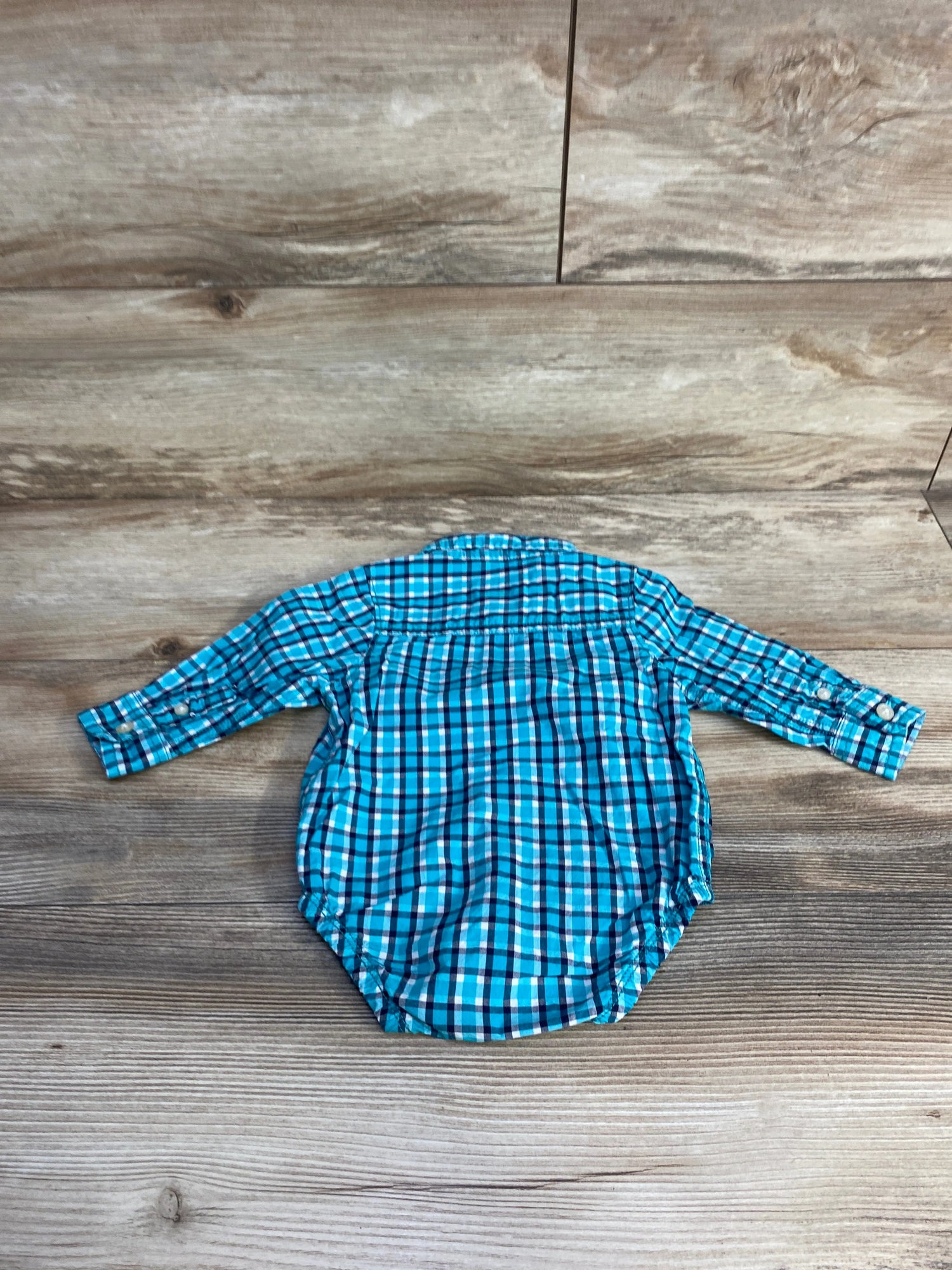 Oshkosh Plaid Button Up Bodysuit Blue sz 6m - Me n Mommy To Be