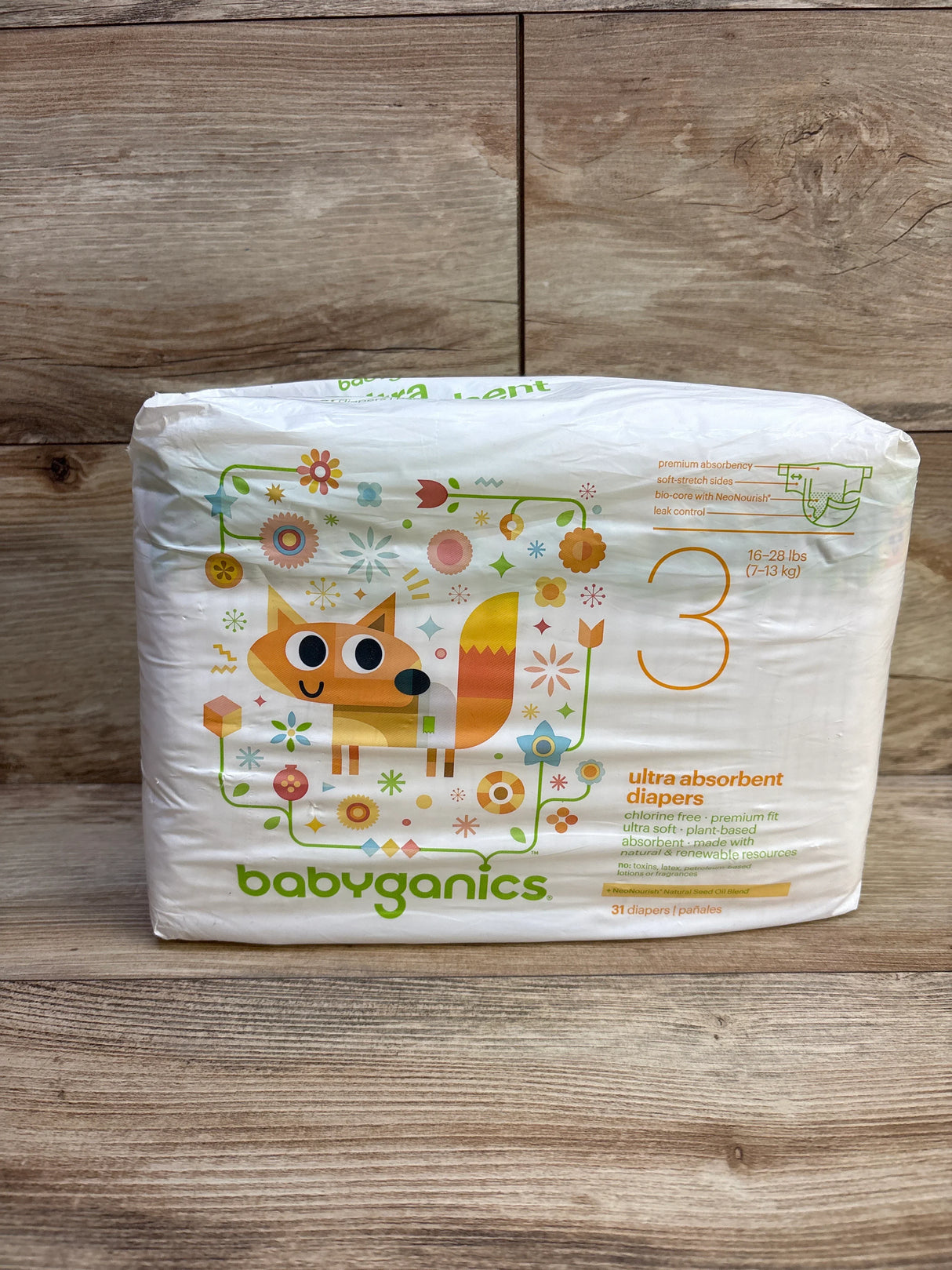 NEW Package of Babyganics Ultra Absorbent Diapers, Size 3, 31ct.