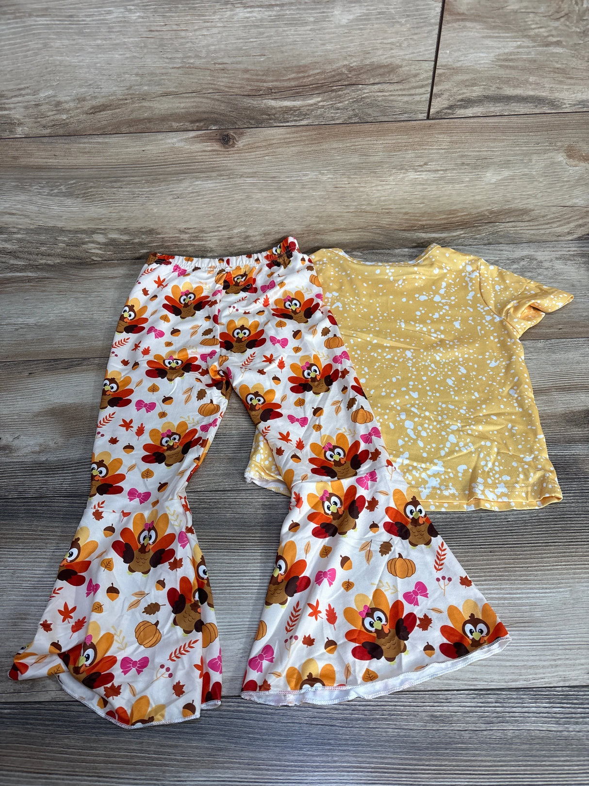 NWOT Shein 2pc Little Miss Gobble Gobble Shirt & Pants Set Yellow sz 4T
