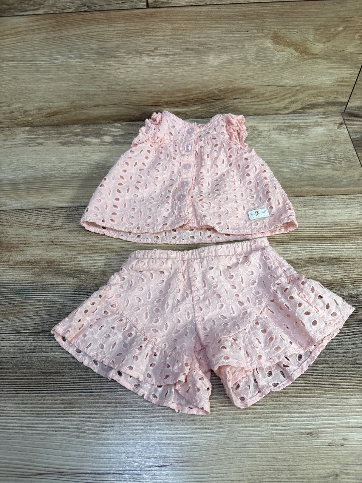 7 For All Mankind 2pc Eyelet Tank Top & Shorts Set Pink sz 0/3m