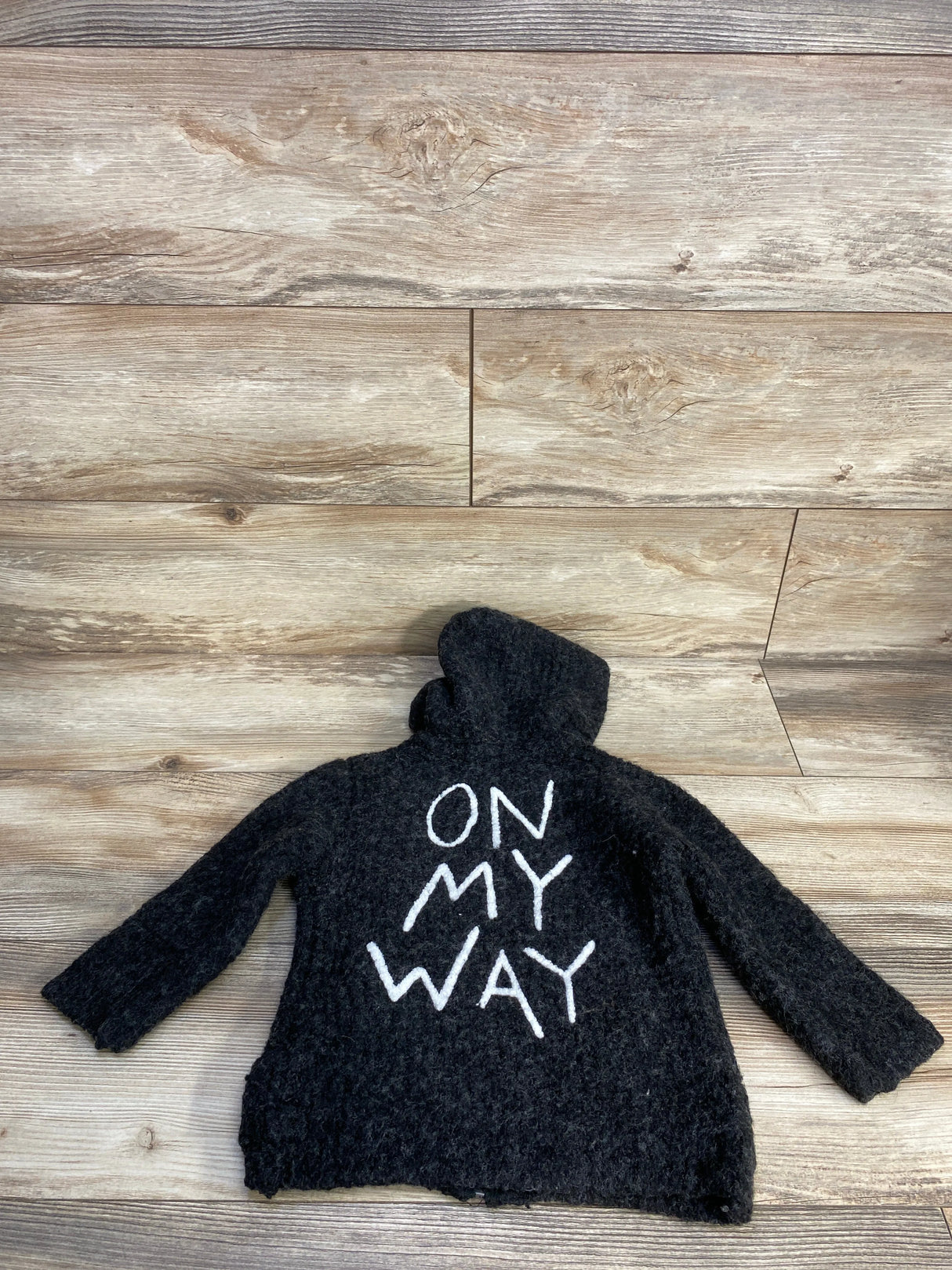 Zara Knit On My Way Full Zip Wool Hoodie Black sz 2-3T