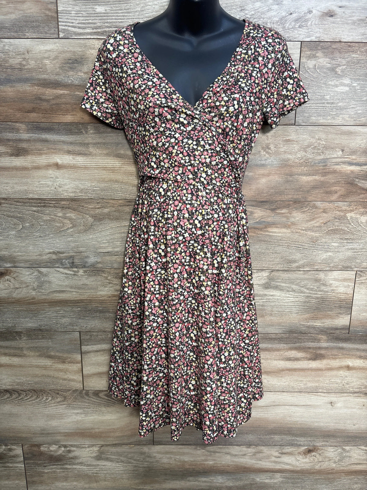 OUGES Red Floral Nursing Dress Black sz Small