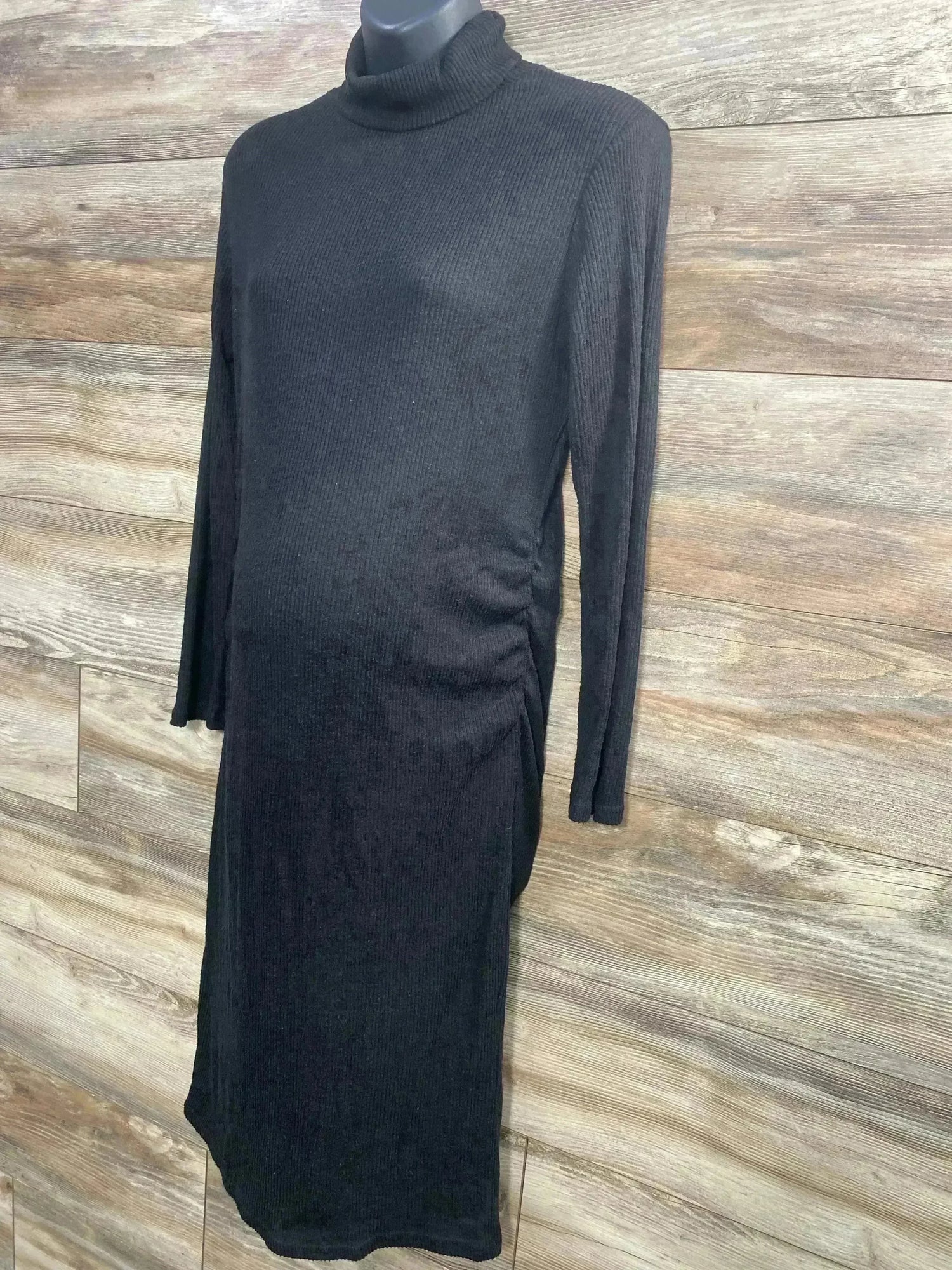 Long Sleeve Turtle Neck Ribbed Dress Black sz XL - Me n Mommy To Be