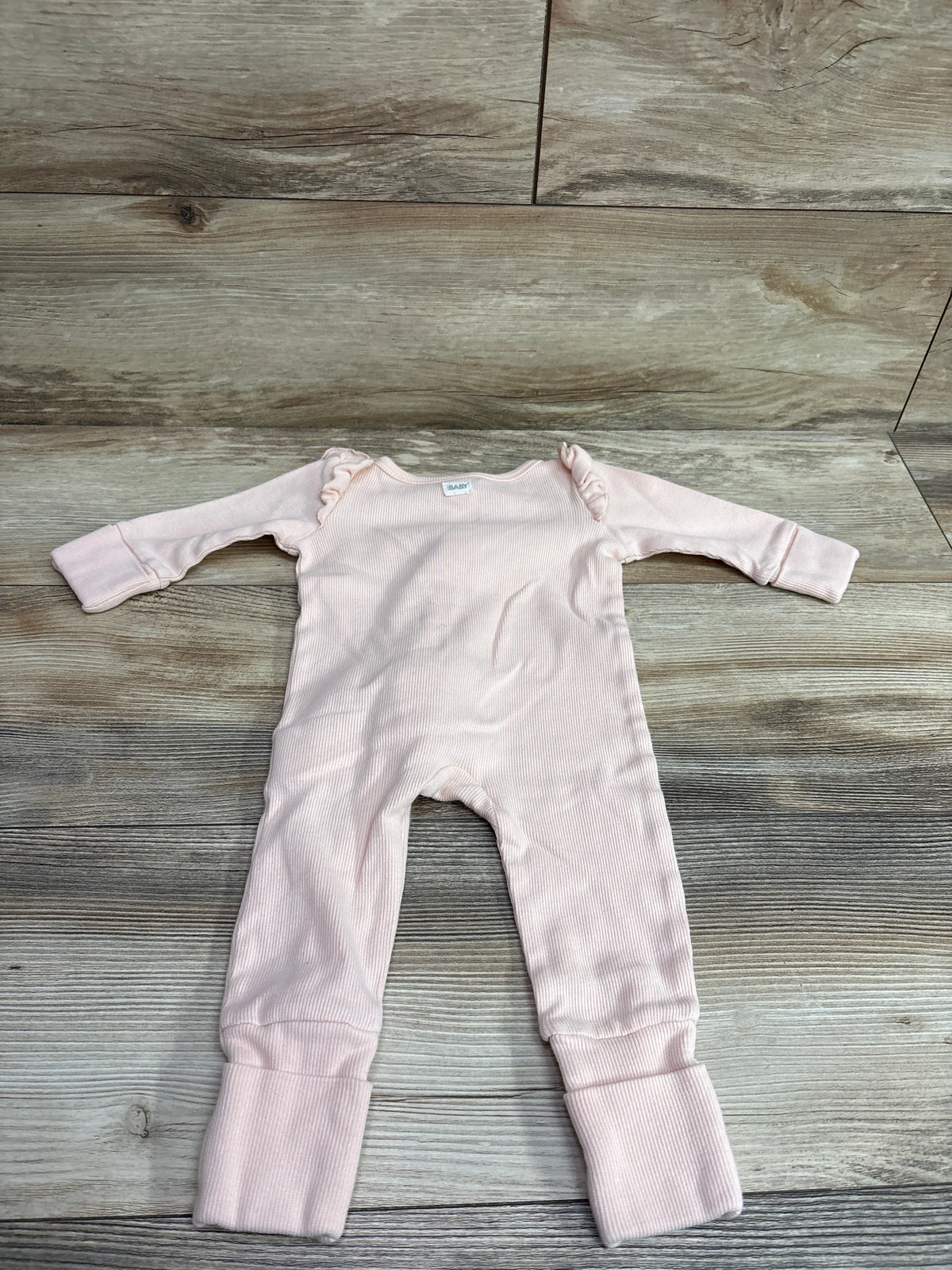 Pink Cotton On Baby organic ribbed sleeper with ruffle shoulders for infants size 3-6 months