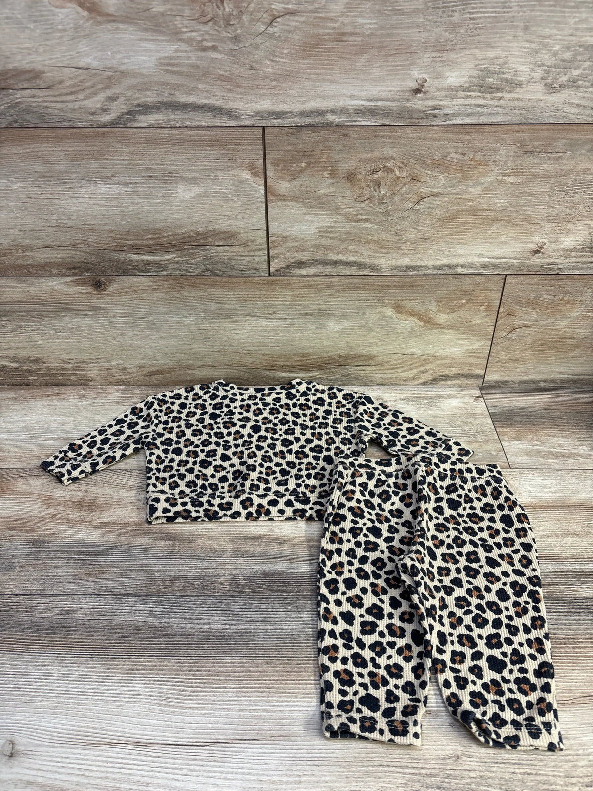 Cat & Jack 2pc Waffle Knit Leopard Shirt & Pants Set Tan sz 3-6m