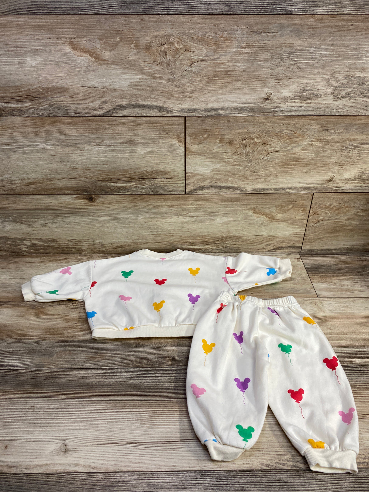 P.age 92 Mickey Balloon 2pc Long Sleeve Sweatshirt & Jogger Set White sz 2T