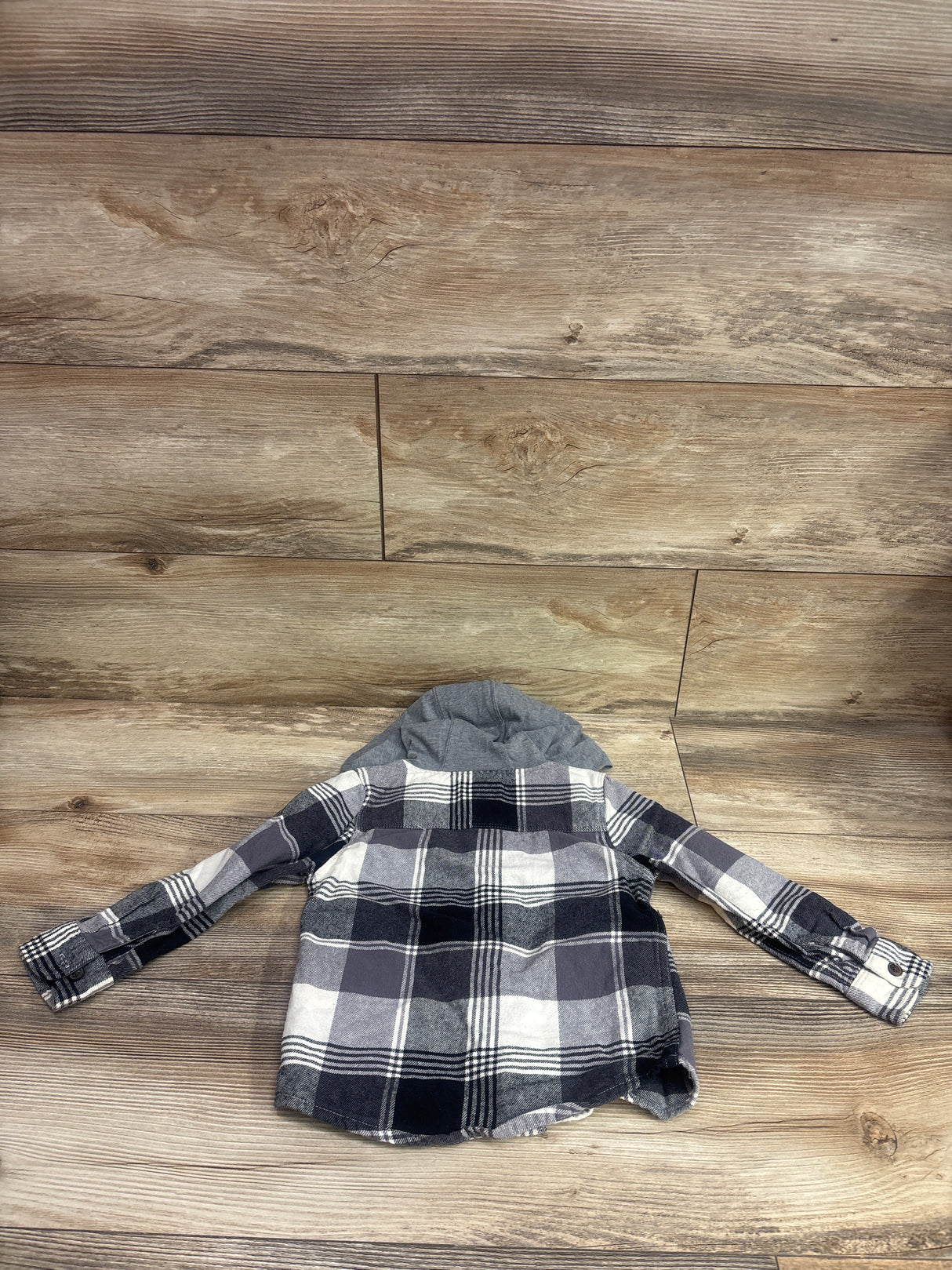 Oshkosh Hooded Button-Up Flannel Shirt Grey sz 3T