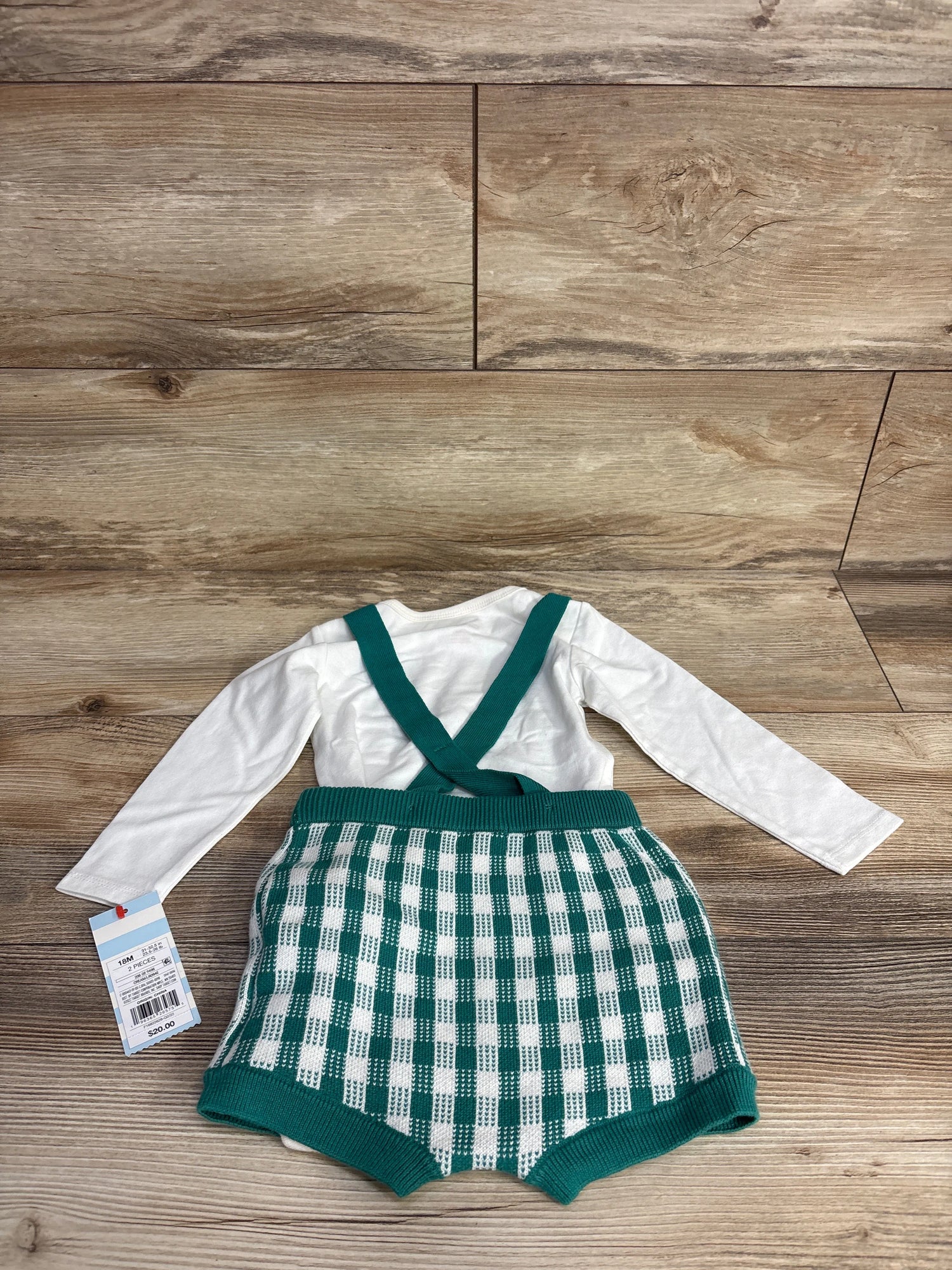 NEW Cat & Jack 2pc Bodysuit & Knitted Suspender Short Set Cream sz 18m