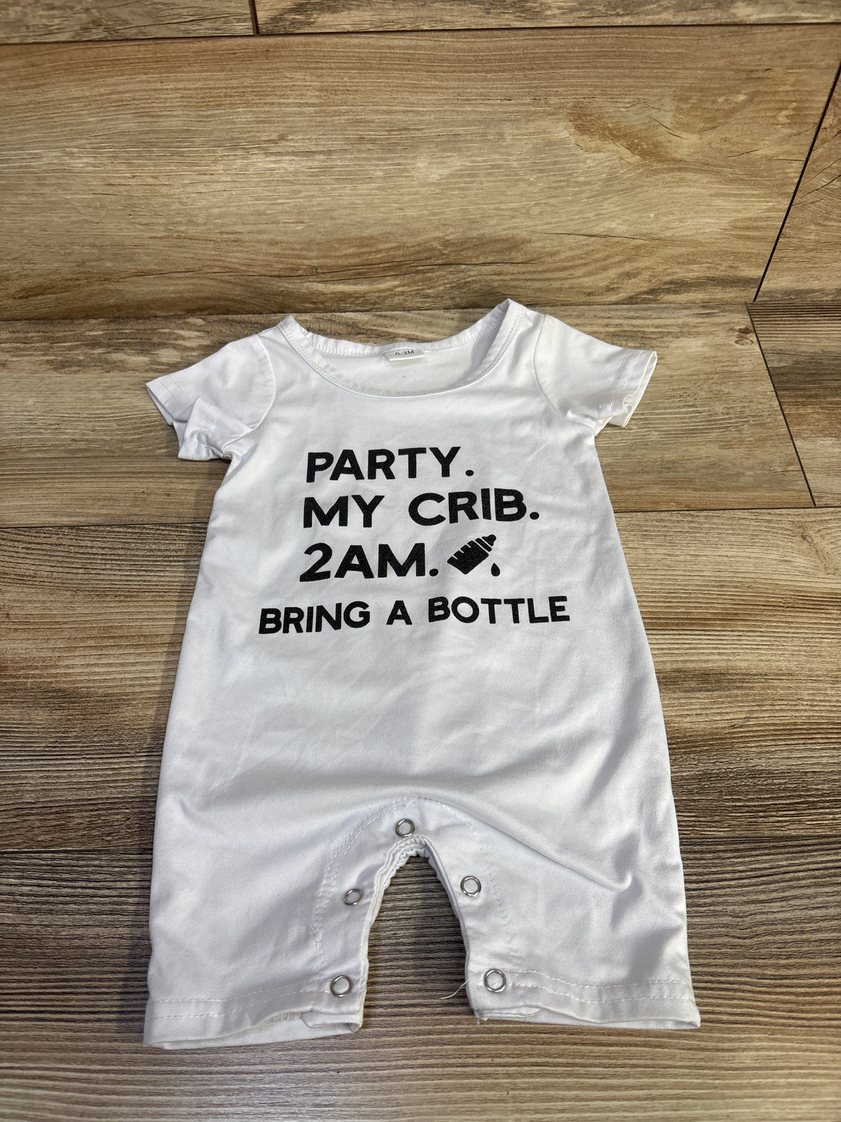BFUStyle 'Party, My Crib. 2AM. Bring a Bottle.' Romper White sz 0-3m