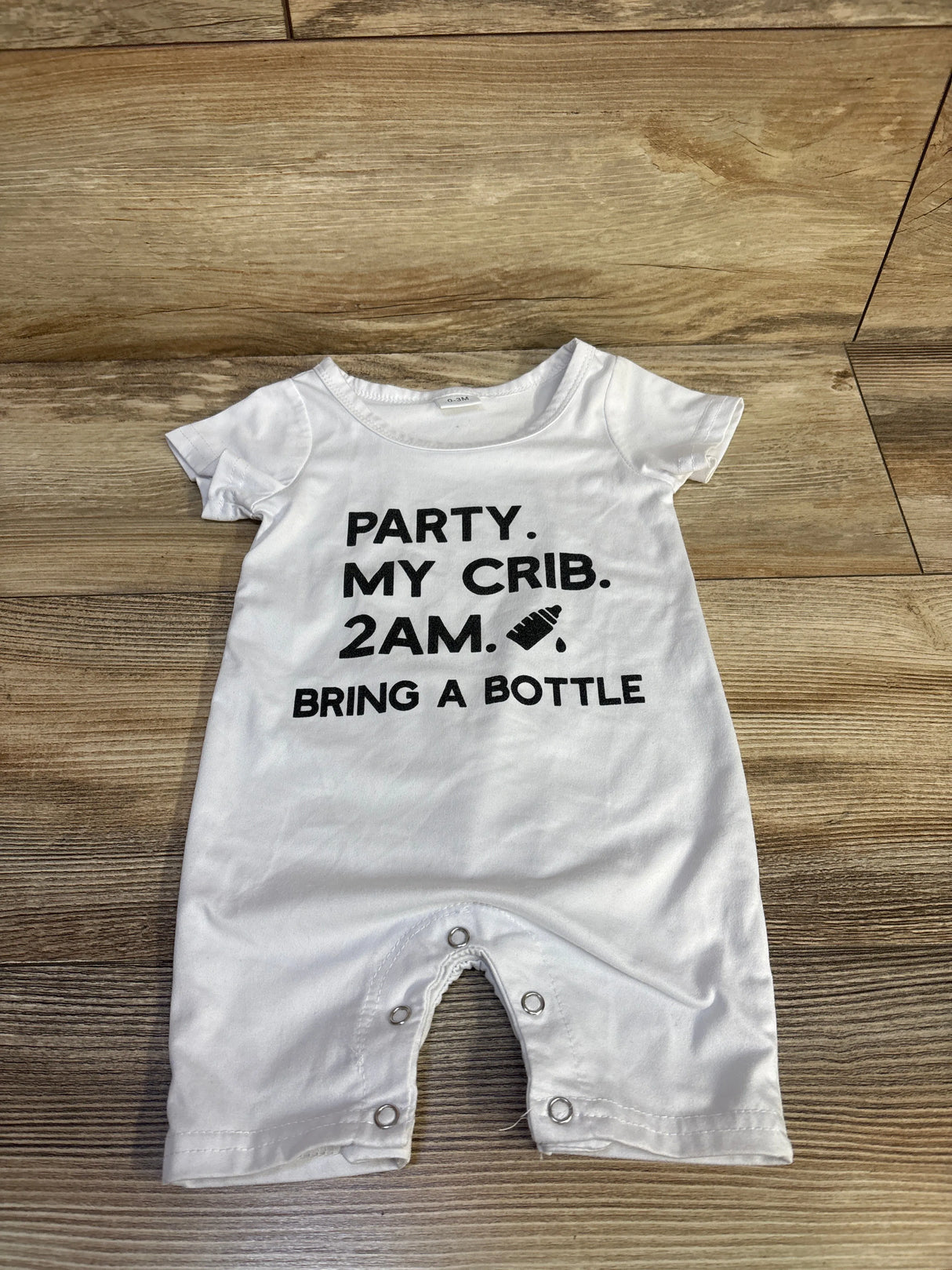 BFUStyle 'Party, My Crib. 2AM. Bring a Bottle.' Romper White sz 0-3m