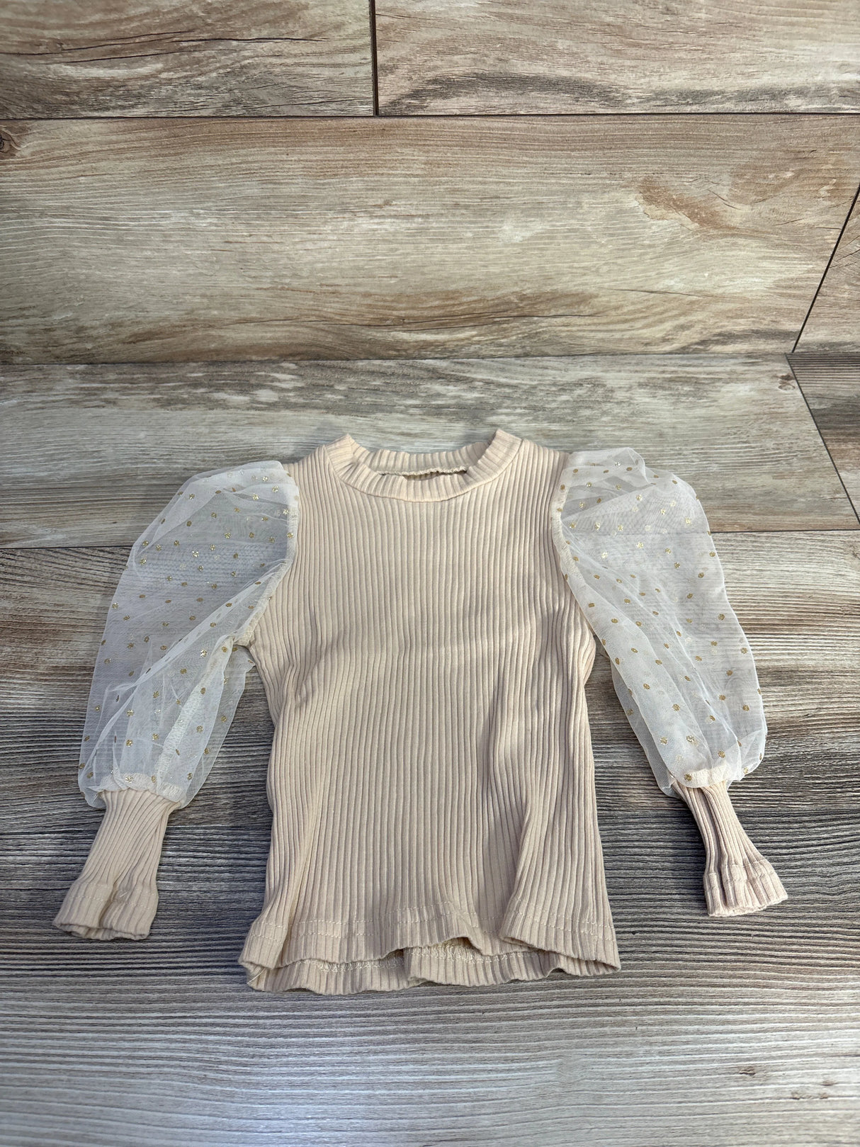Ribbed Mesh Sleeve Shirt Beige sz 3T