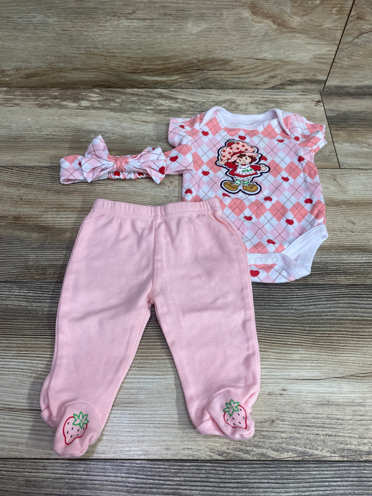 Strawberry Shortcake 3pc Bodysuit, Footed Pants, & Headband Set Pink sz 3m