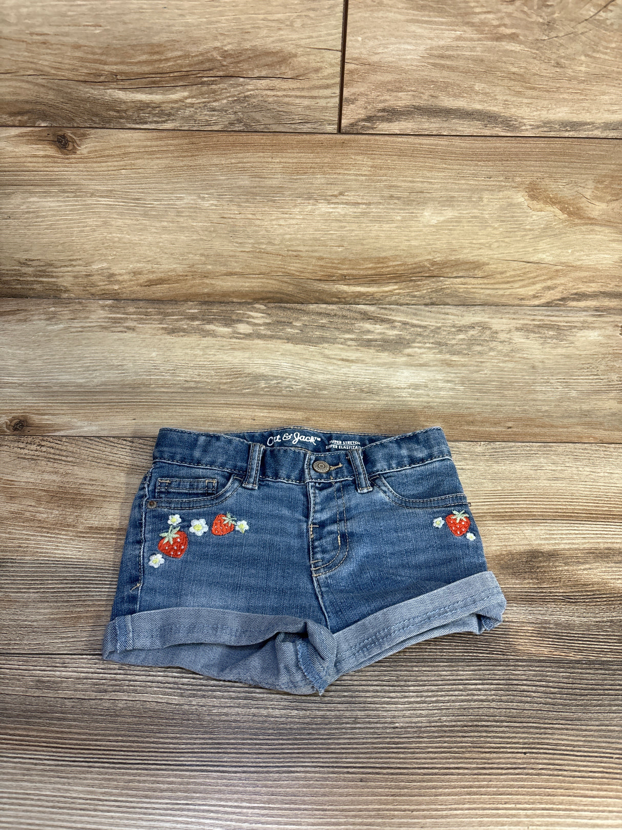 Cat & Jack Strawberry Embroidered Denim Shorts Blue sz 3T