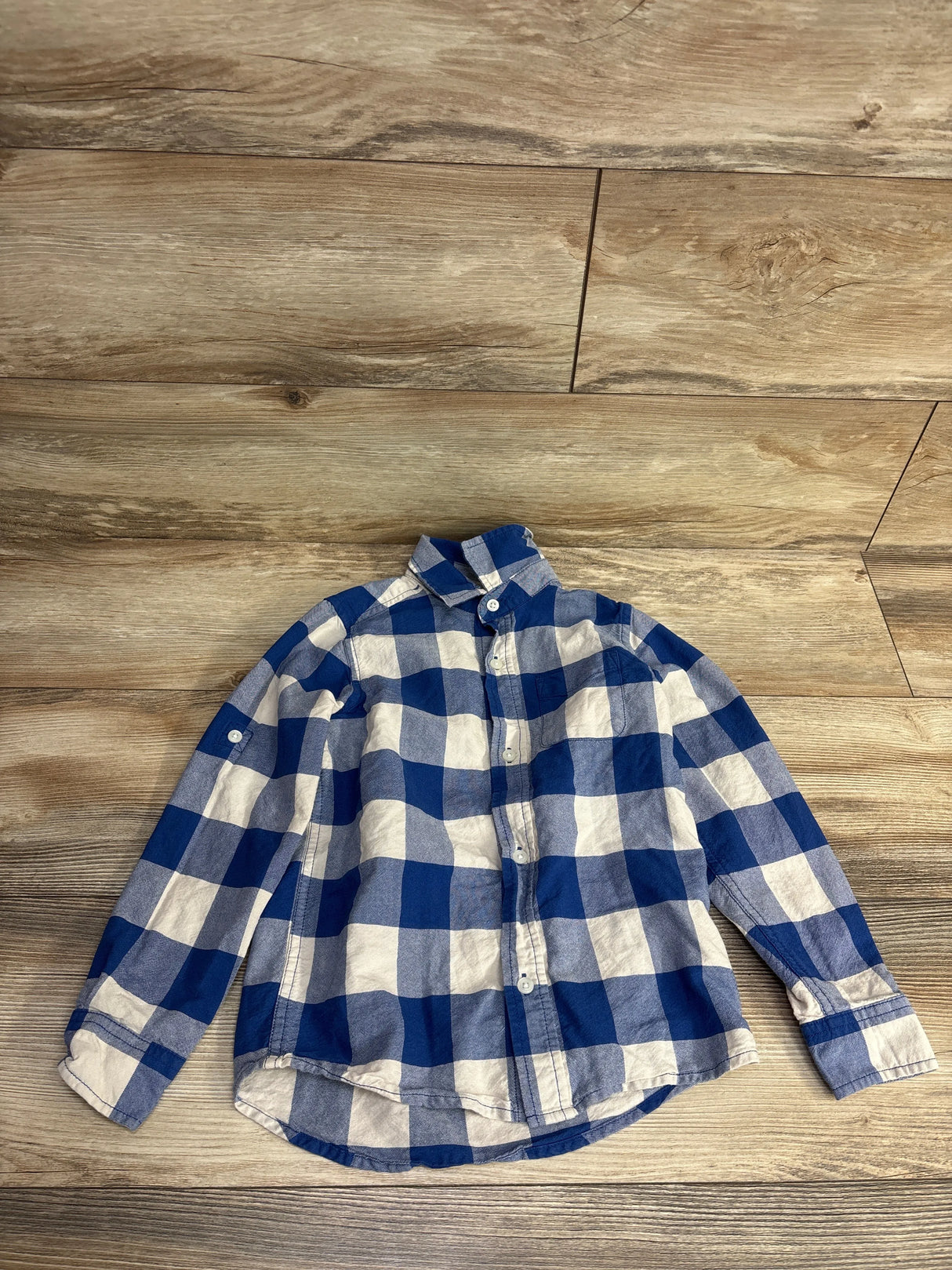 Children's Place Buffalo Plaid Button Up Shirt Blue sz 5T-6