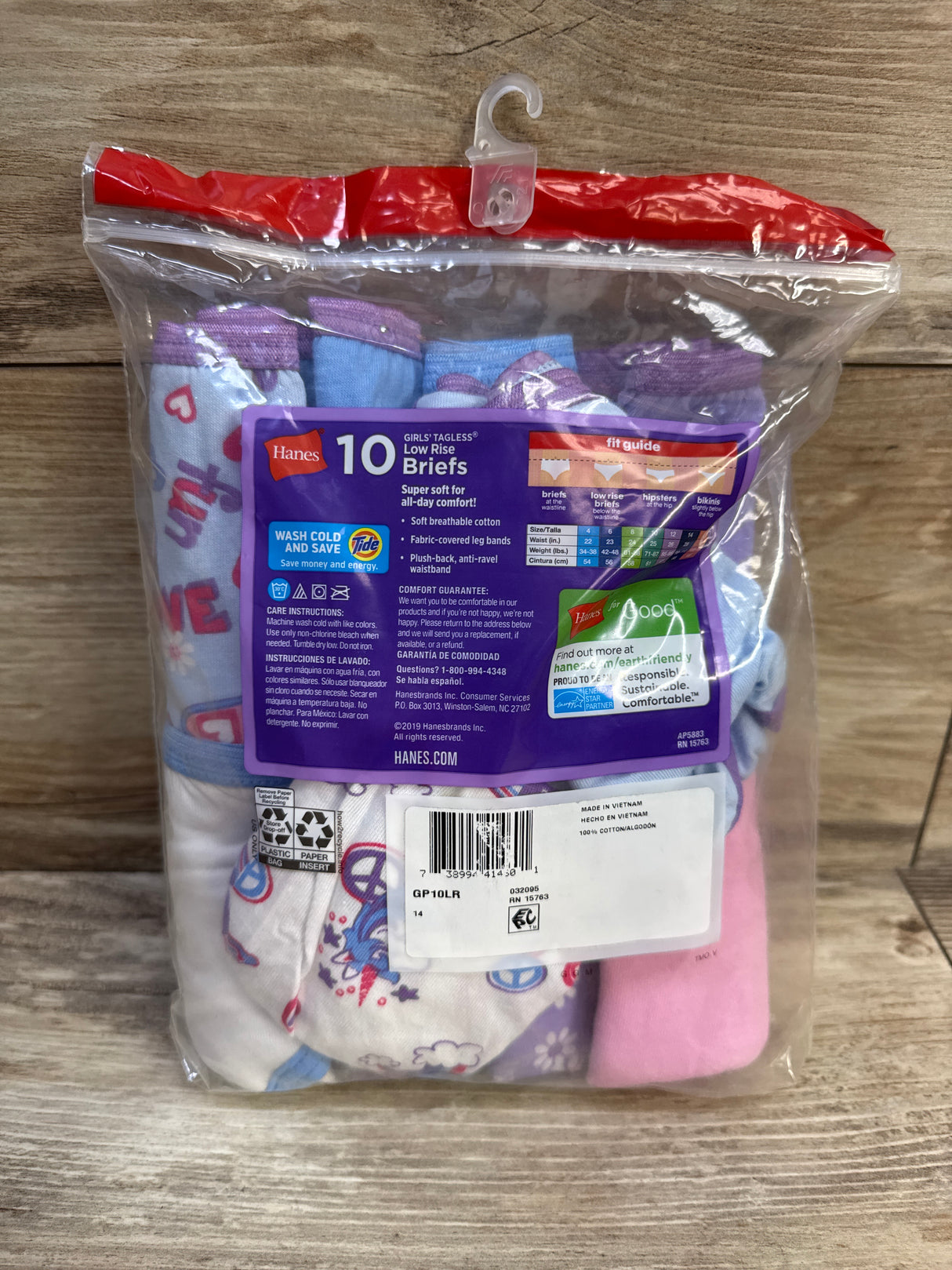 NEW Hanes Girls' Tagless Low Rise Briefs 10pk sz 14