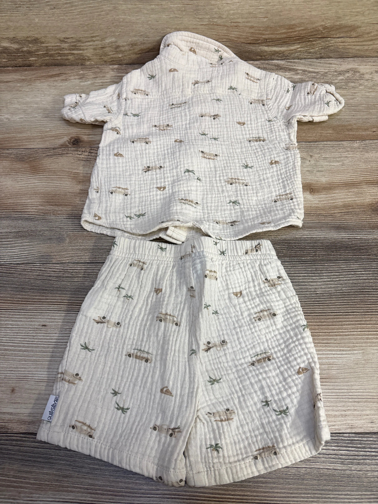 Quiksilver 2pc Gauze Cabana Shirt & Shorts Set Ivory sz 12m