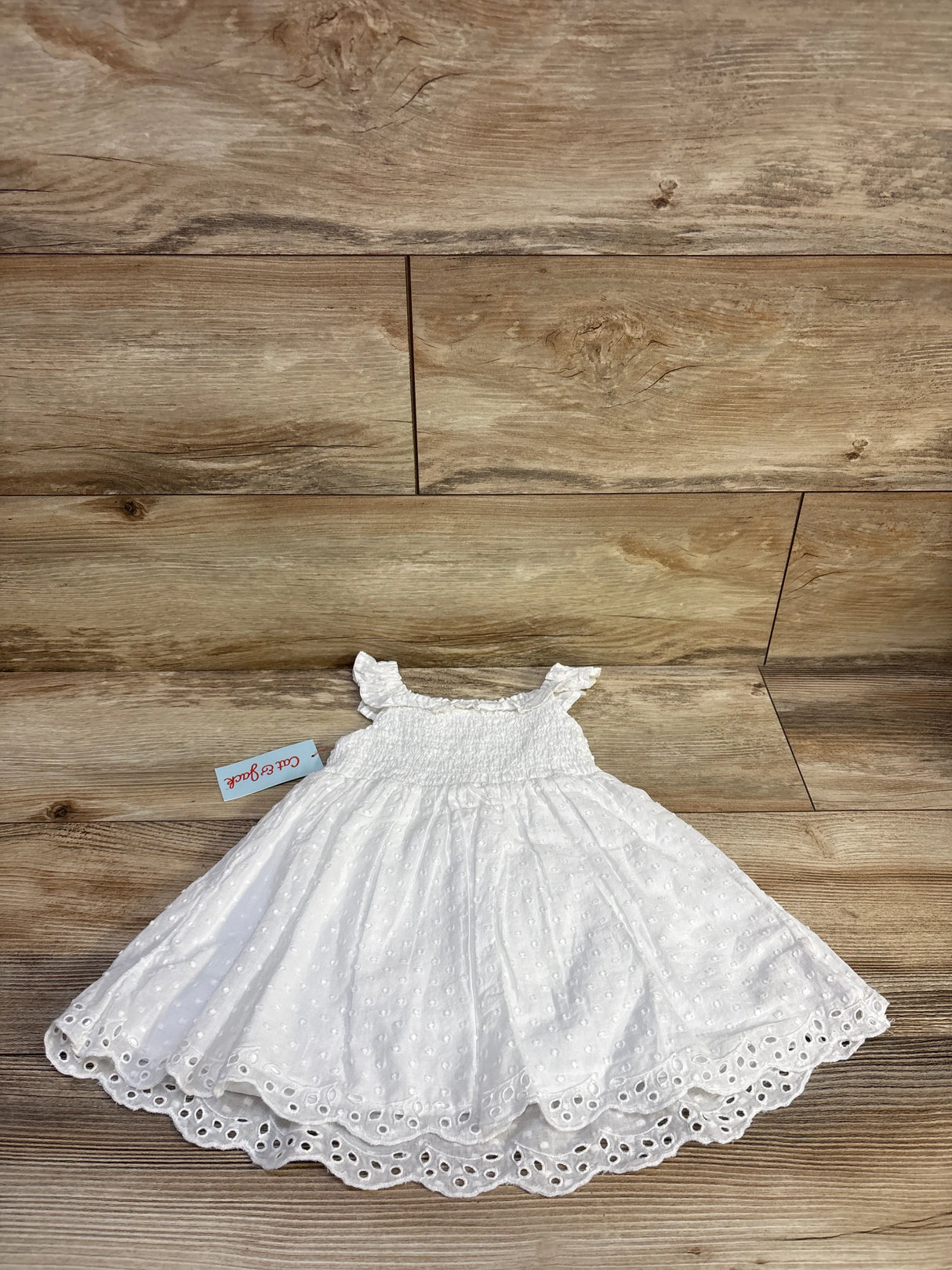 NEW Cat & Jack 2pc Smocked Swiss Dot Dress & Bloomers White sz 18m