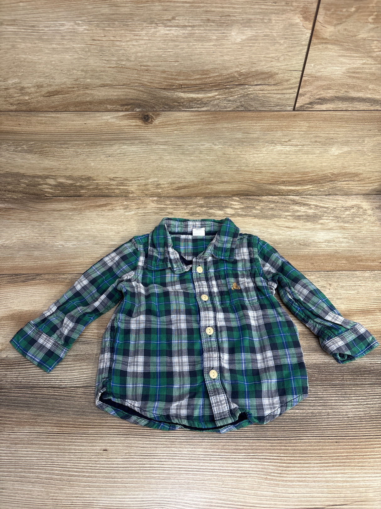 Baby Gap Plaid Button Up Shirt Green sz 12-18m