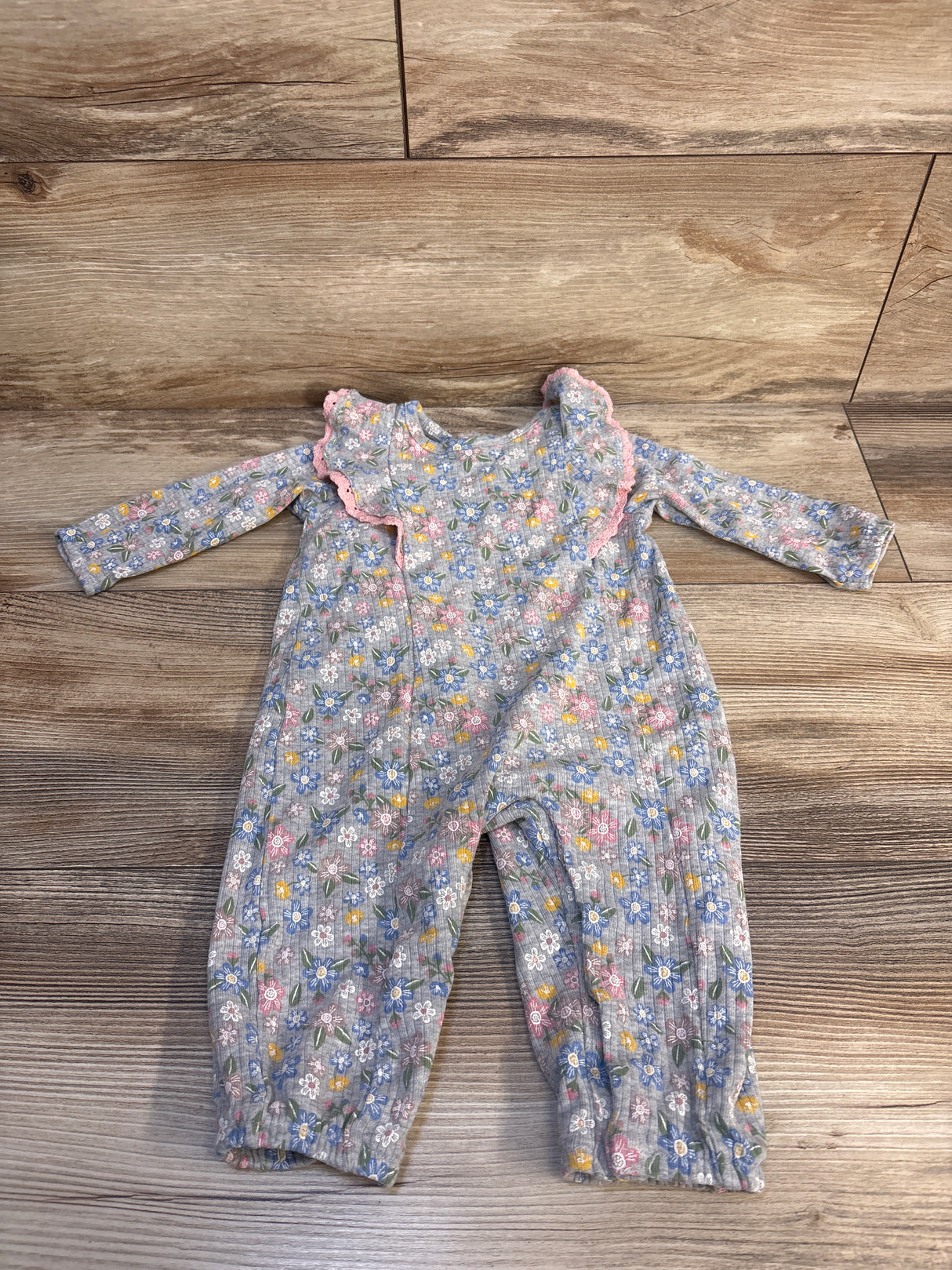 Limited Too Floral Ribbed Coverall Grey sz 6-9m