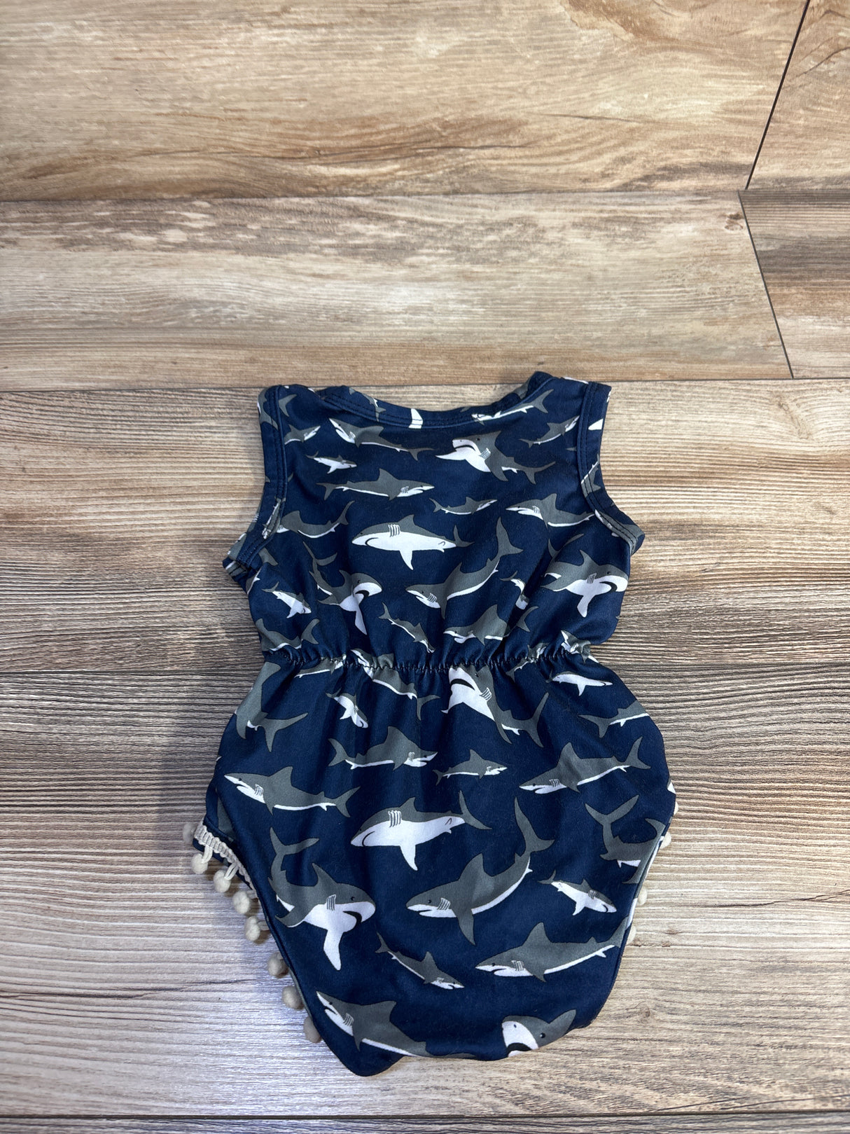 Funnycokid Shark Pom-Pom Bubble Romper Navy sz 6-9m