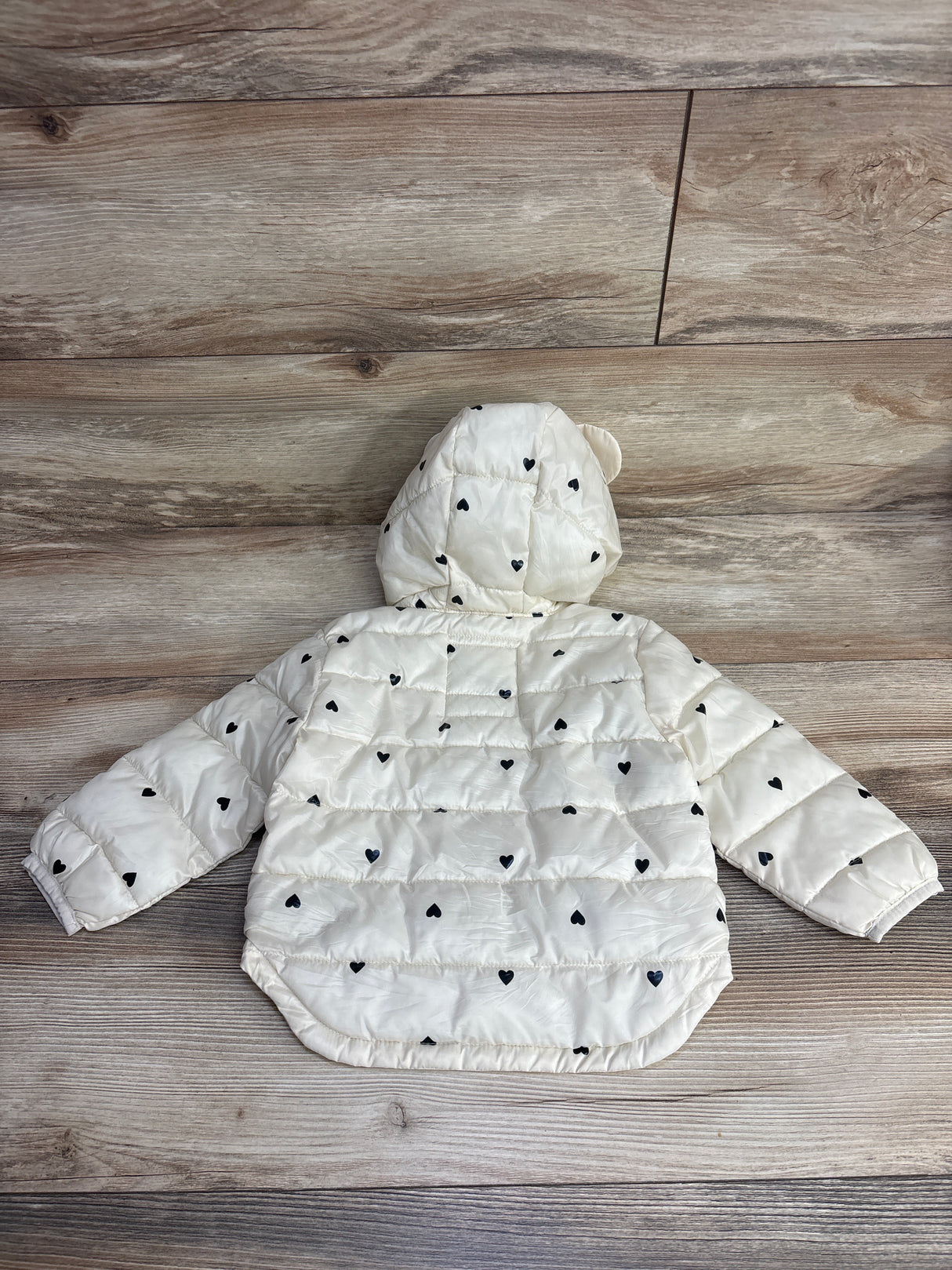 Baby Gap Lightweight Puffer Jacket Ivory/Black Hearts sz 18-24m
