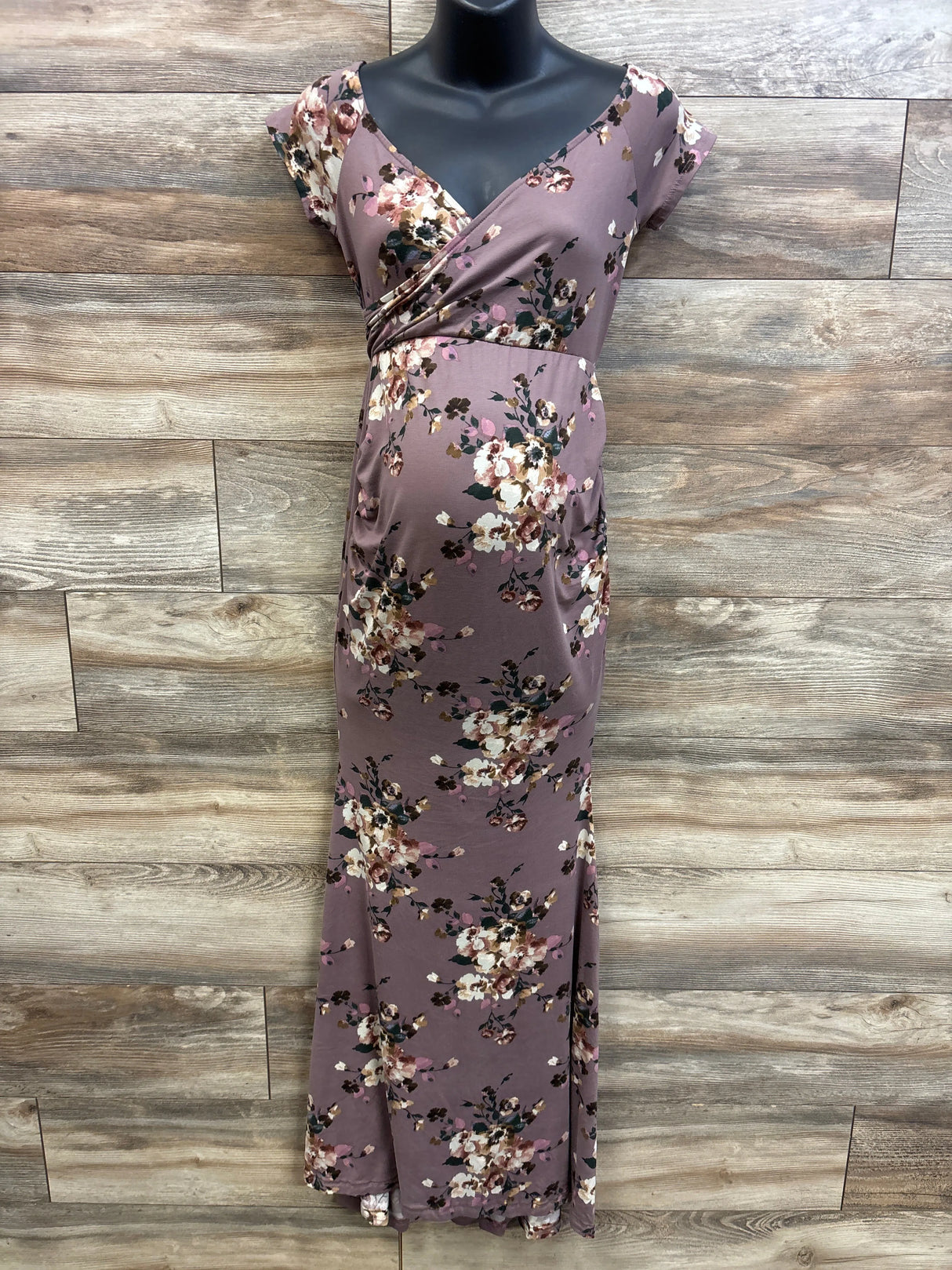 Pinkblush Maternity Floral V-Neck Maxi Dress Mauve sz Small