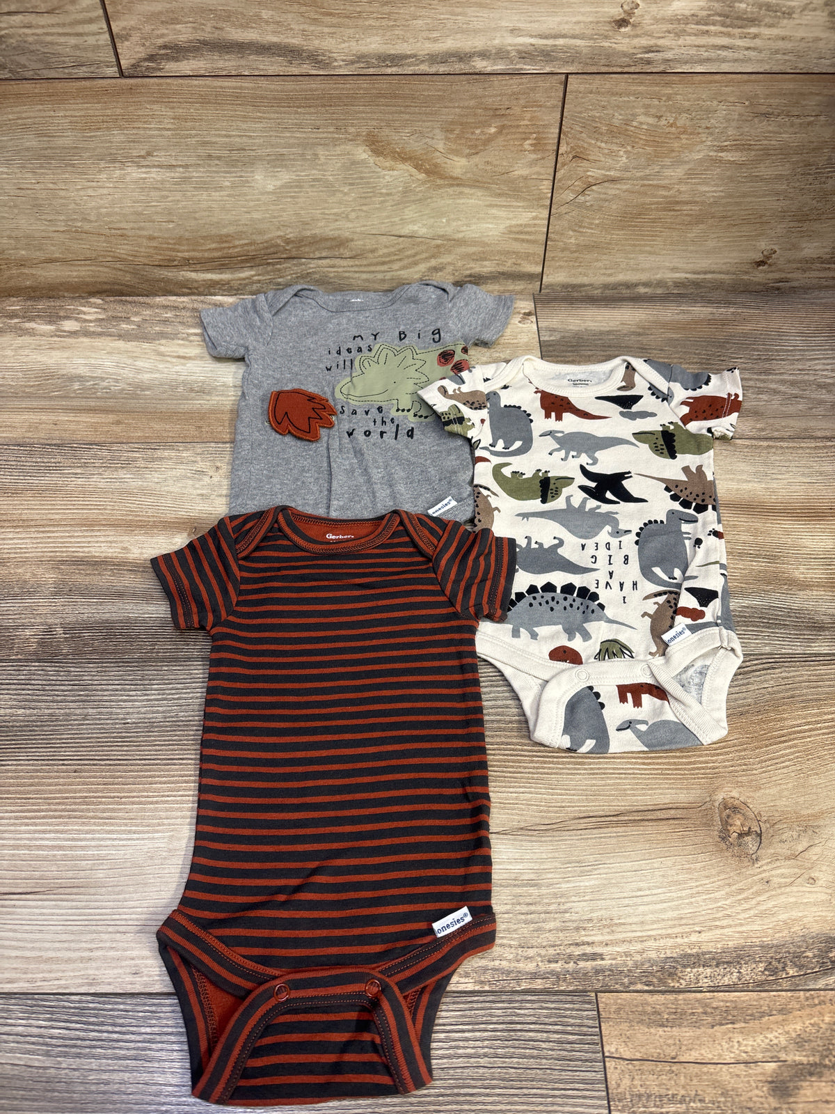 Gerber 3pk Bodysuits Grey sz 0-3m
