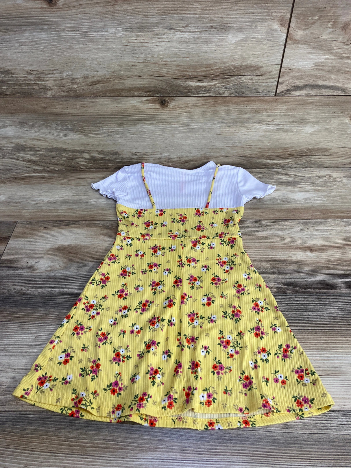Cute 4 U Ribbed Floral Dress White/Yellow sz 4T - Me n Mommy To Be