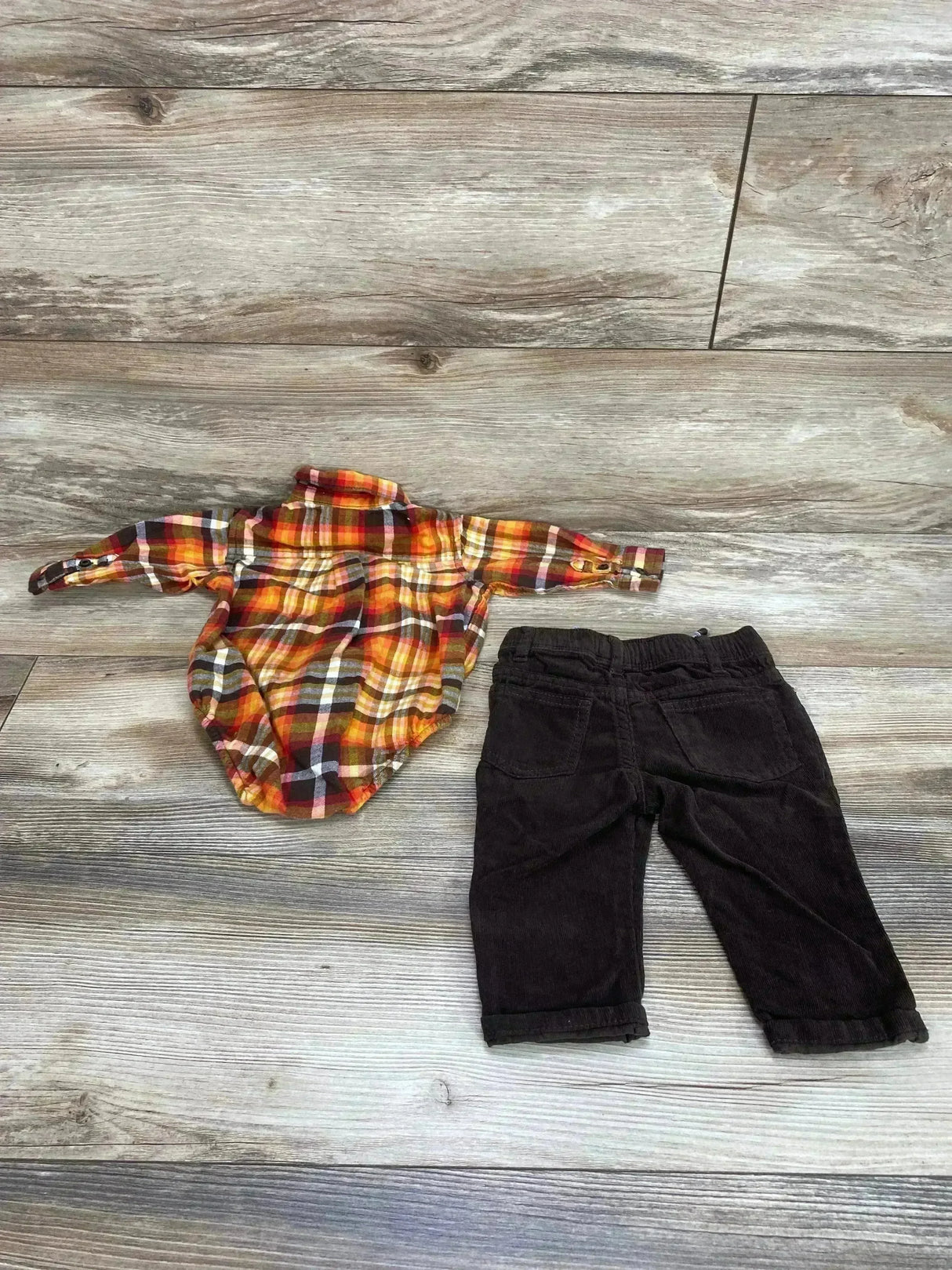Gymboree 2pc Plaid Button Down Bodysuit & Corduroy Pants Orange sz 3-6m - Me n Mommy To Be