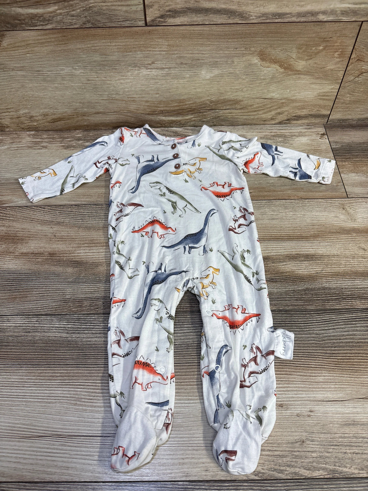 Milkberry Bamboo Henley Dinosaur Footie White sz 3-6m