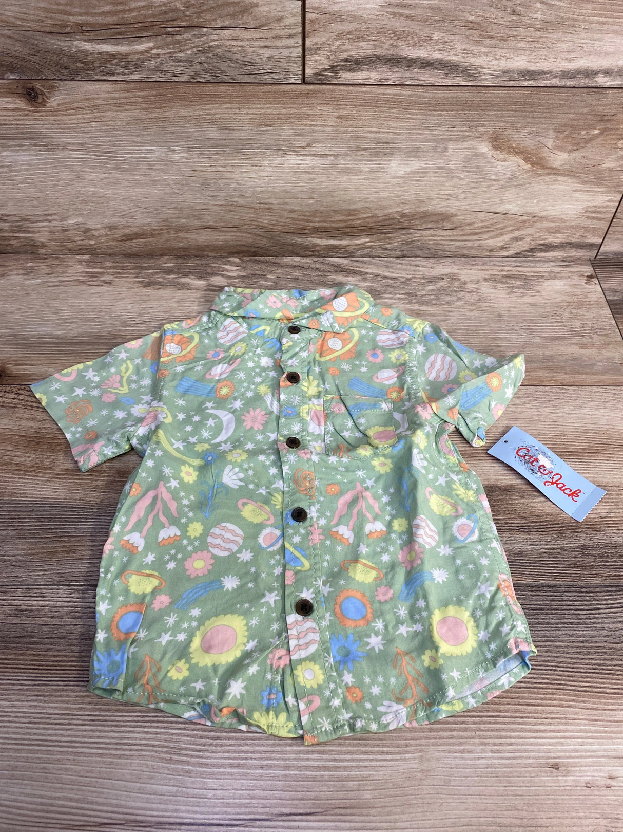 NEW Cat & Jack Floral Button-Up Shirt Green sz 2T - Me n Mommy To Be