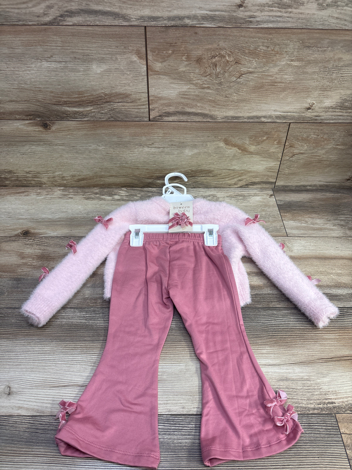 NEW Btween Baby 2pc Fuzzy Knit Sweater Cardigan & Pants Set Pink sz 18m