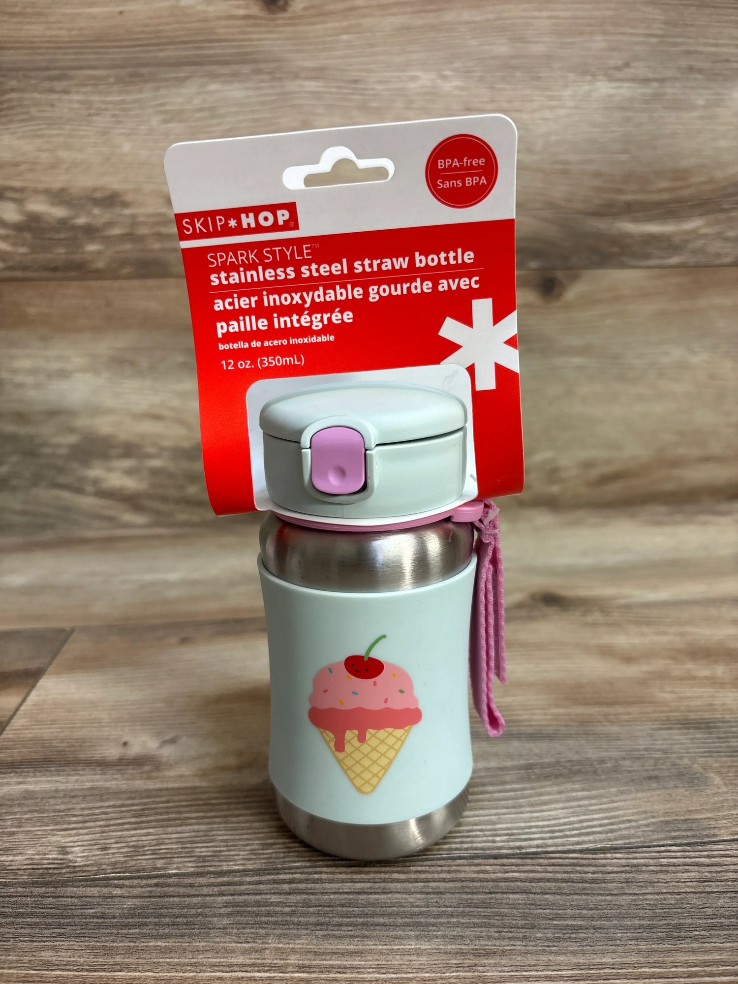 NEW Skip Hop Spark Style Stainless Steel Straw Bottle, Ice Cream 12oz
